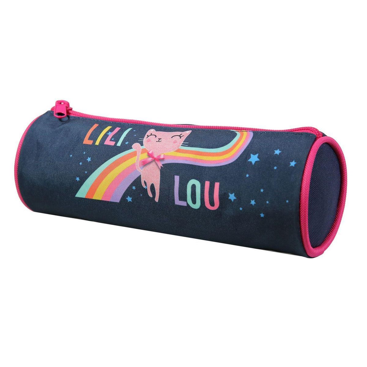 Bagtrotter BAGTROTTER Trousse scolaire ronde Lili Lou Bleue Arc en ciel