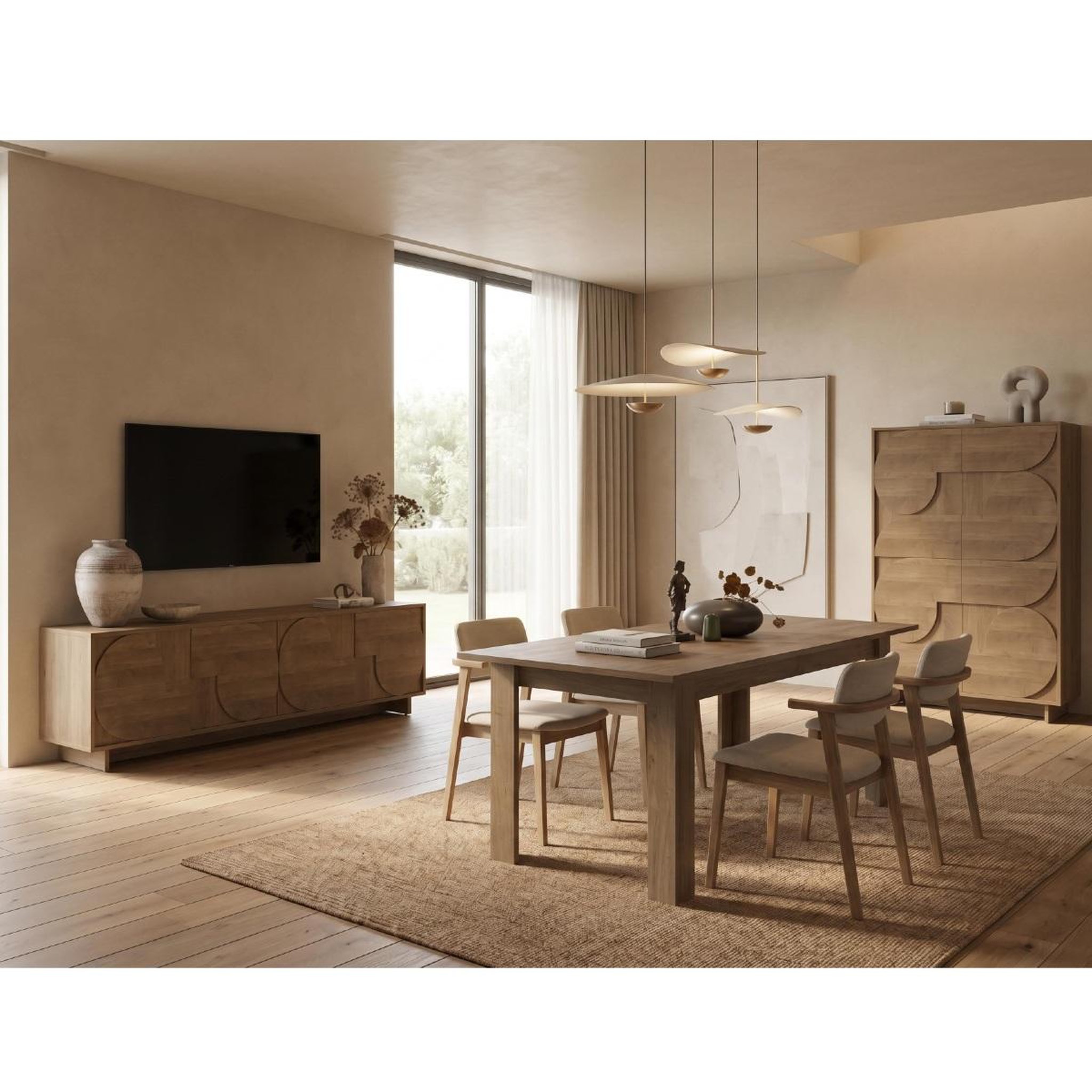 Voir la diapositive 6 : JLC KREATION Meuble tv effet noyer avec portes motifs ronds zaz