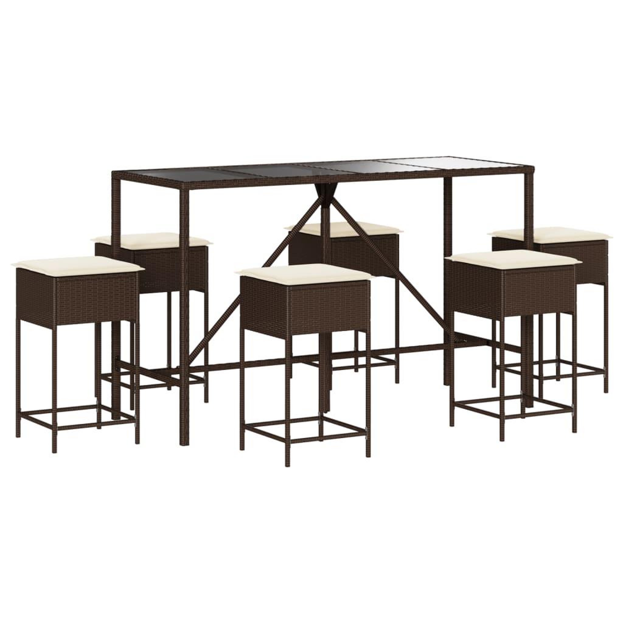 Voir la diapositive 2 : VIDAXL Ensemble de bar de jardin avec coussins 7 pcs marron poly rotin