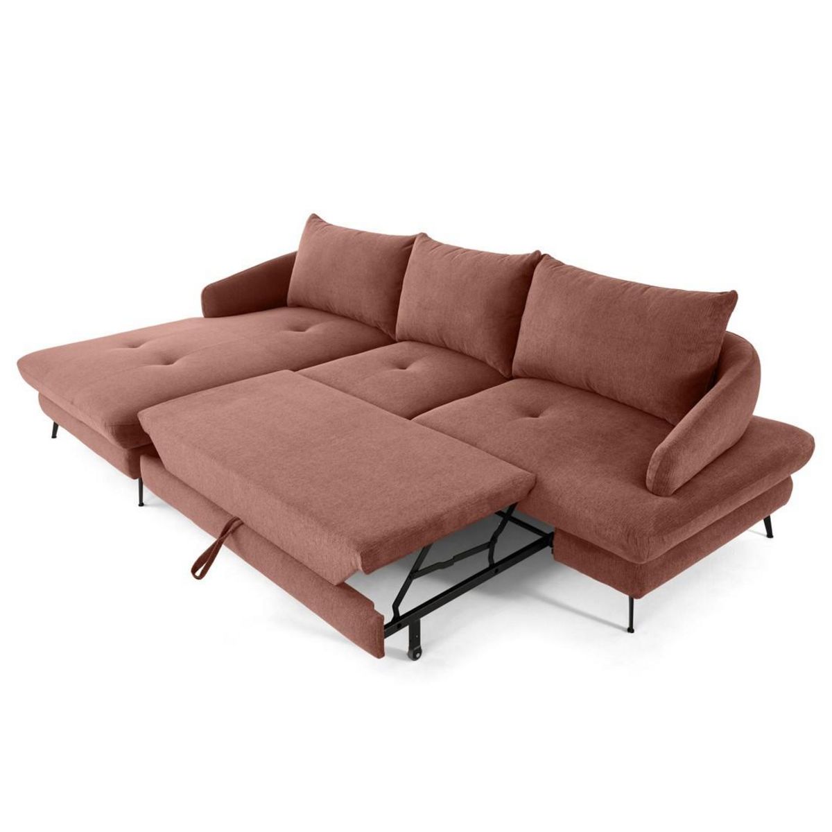 LISA DESIGN Ninon - canapé d'angle gauche 4 places convertible avec coffre en tissu texturé