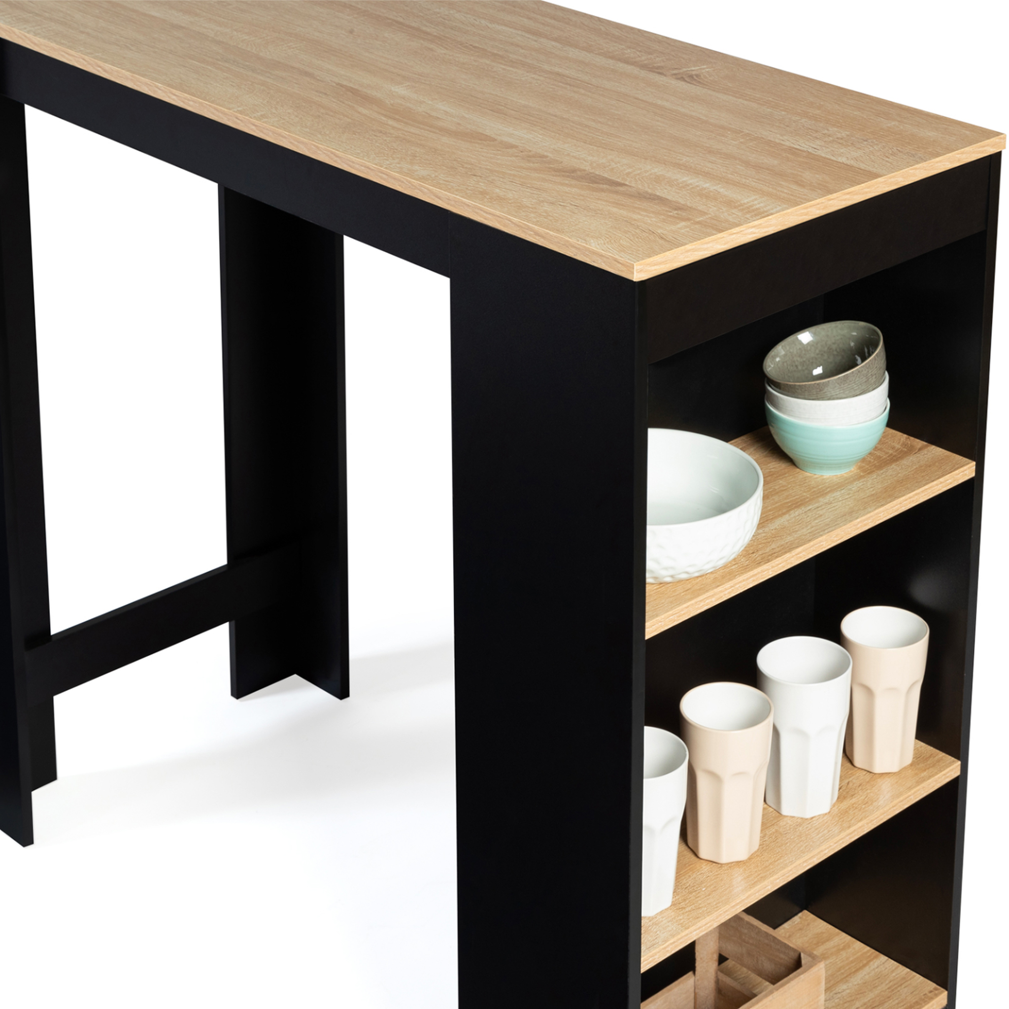Voir la diapositive 5 : ID MARKET Table de bar barth 2 à 4 personnes bois noir plateau façon hêtre