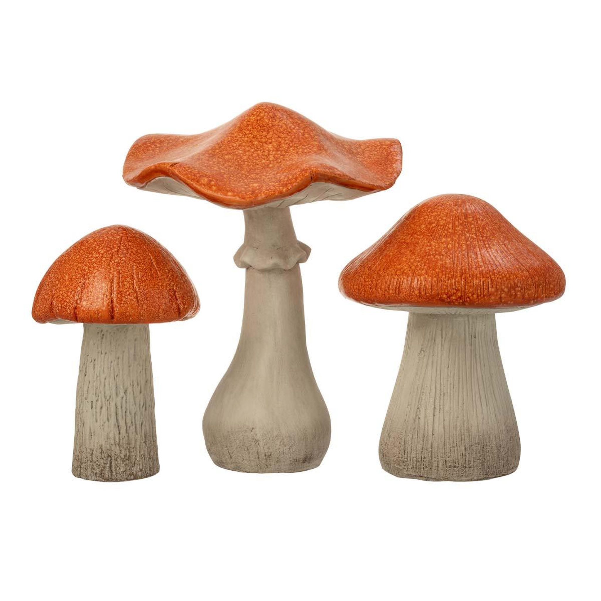 J-LINE Lot de 3 champignons déco  chalet  50cm gris & orange