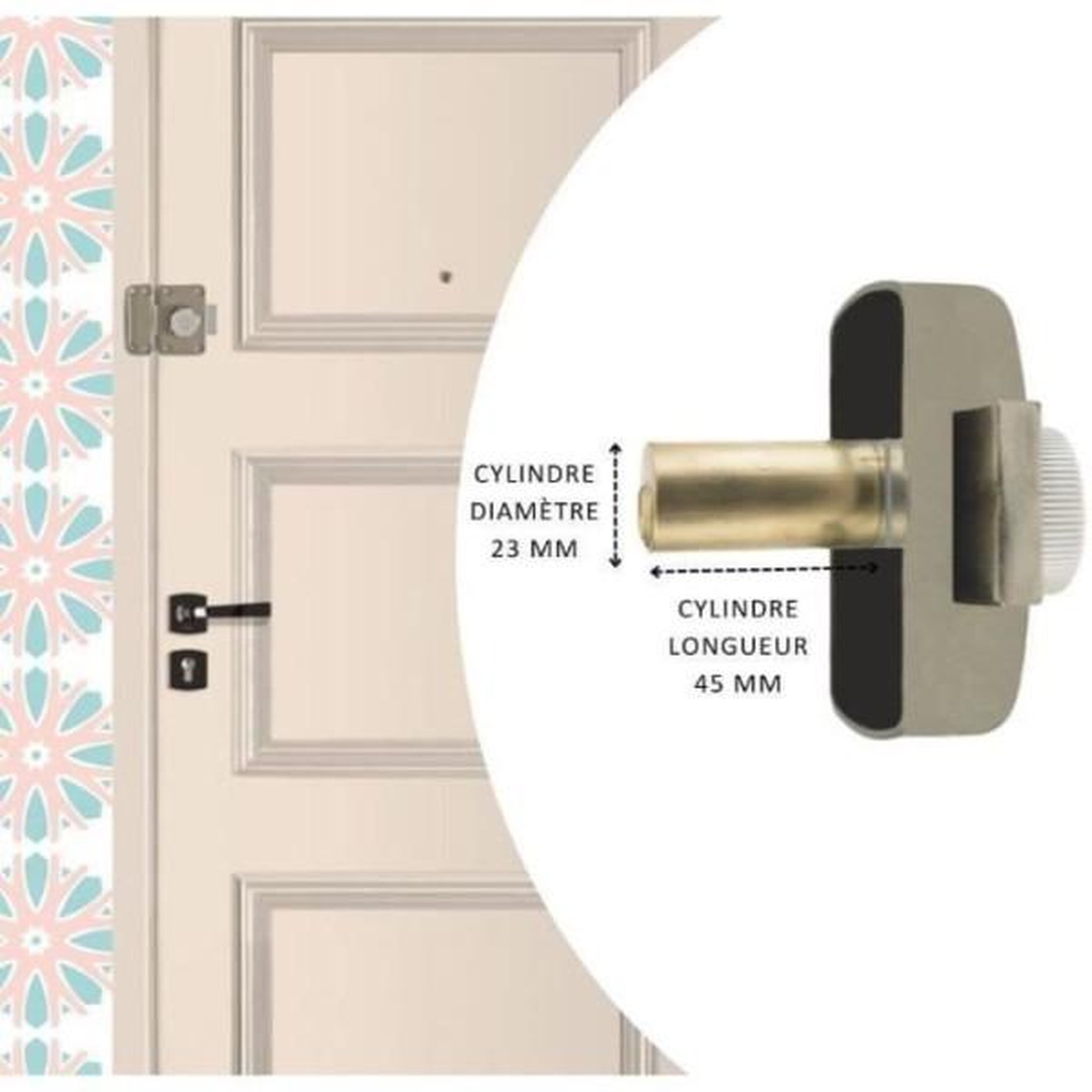 Voir la diapositive 2 : YALE Verrou de porte bouton/cylindre - yale - yv25bt-45 - protection anti arrachement - 4 clés - beige