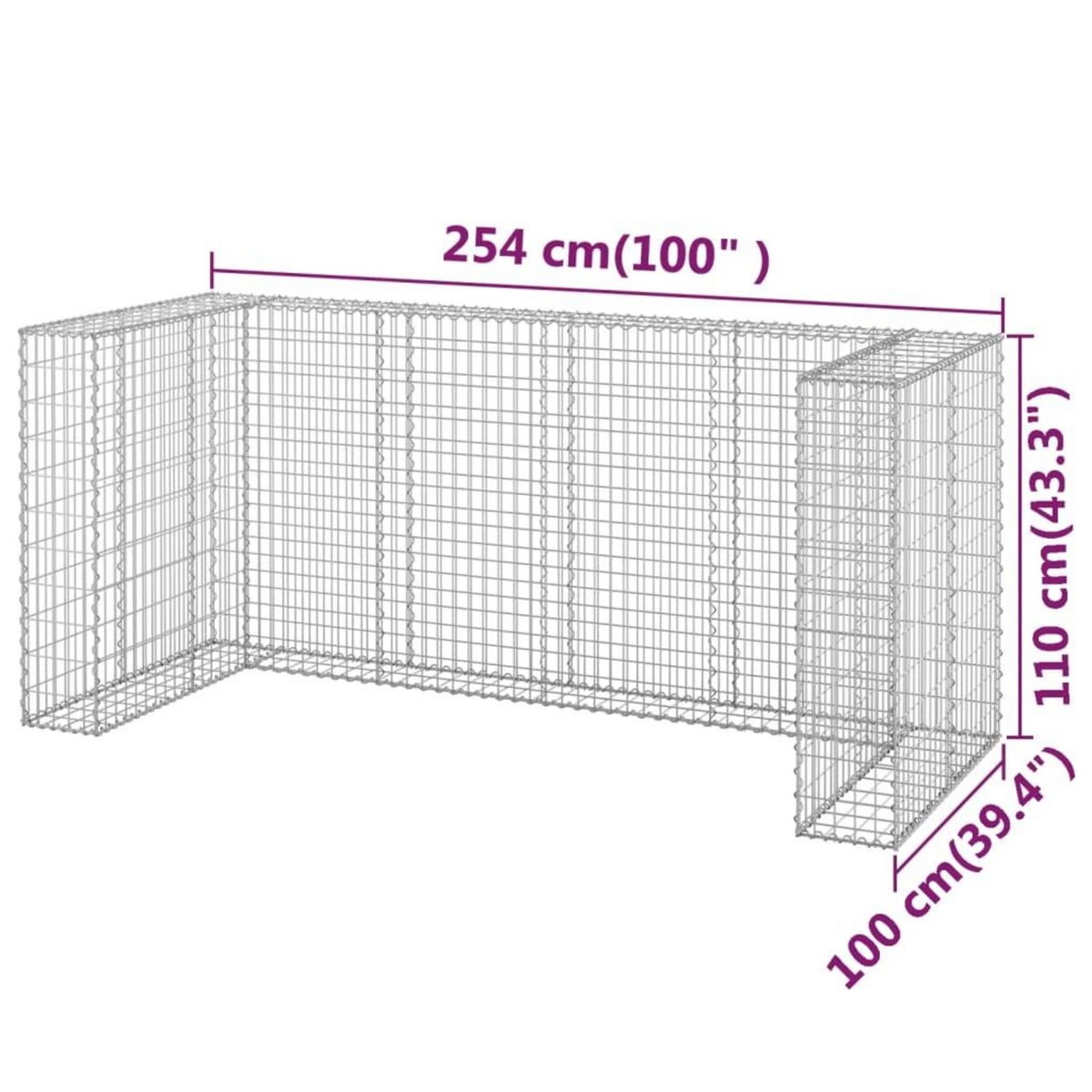 VIDAXL Mur en gabion pour poubelles Acier galvanise 254x100x110 cm