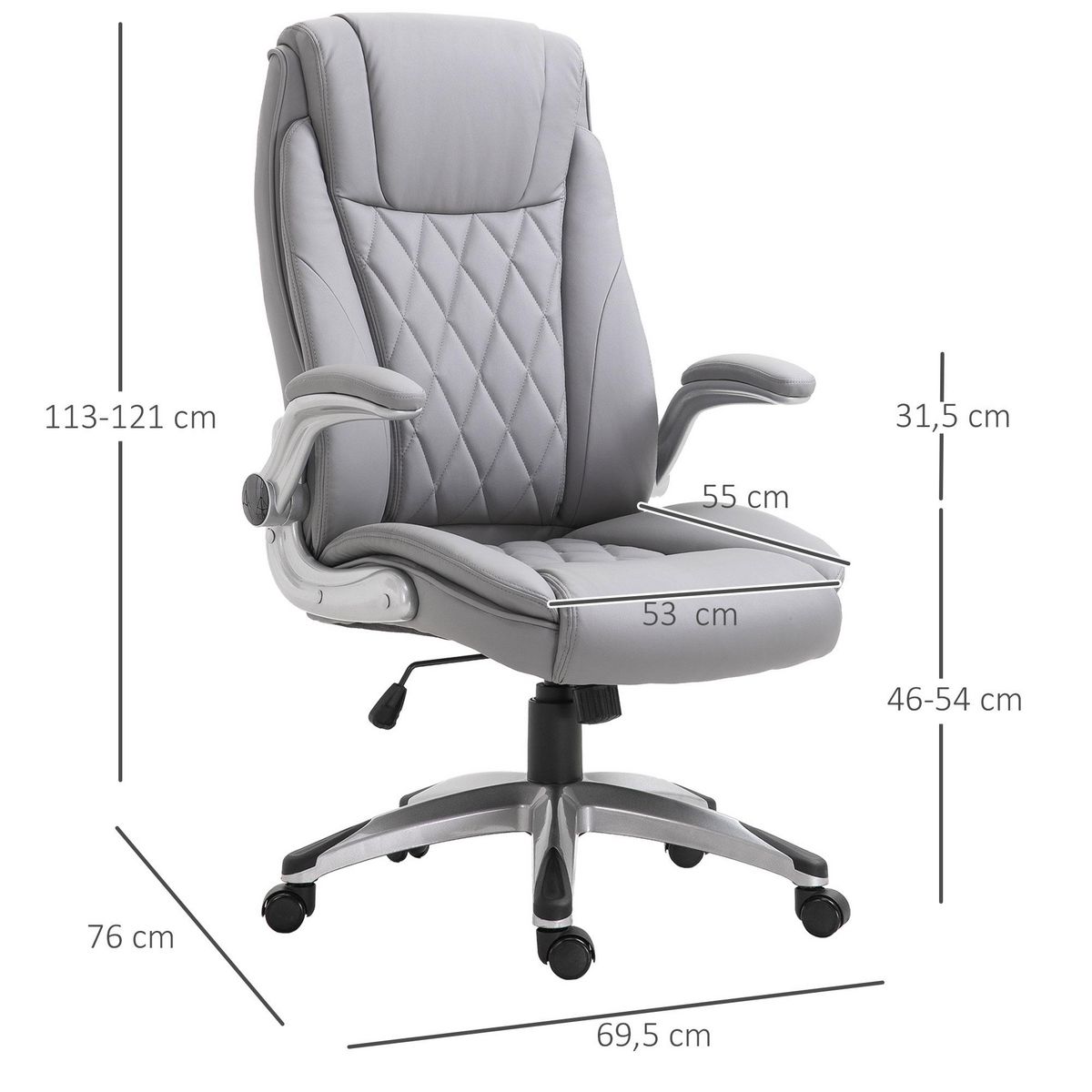 HOMCOM HOMCOM Fauteuil de bureau ergonomique hauteur réglable roulettes pivotant P.U 70 x 76 x 121 cm gris
