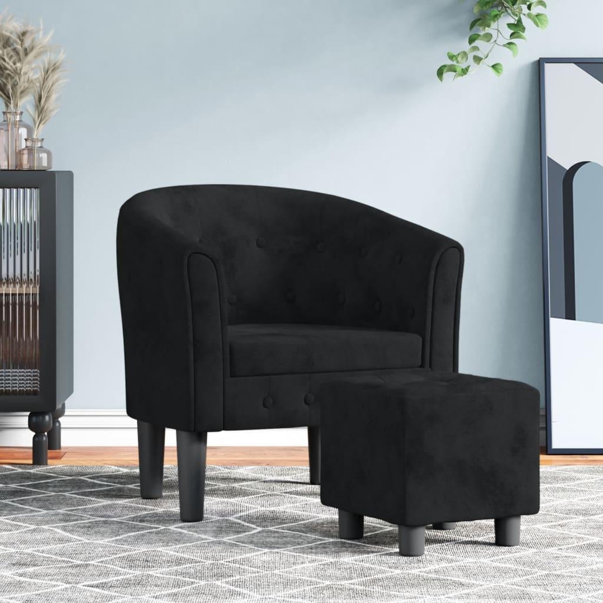 VIDAXL Fauteuil avec repose-pied noir velours