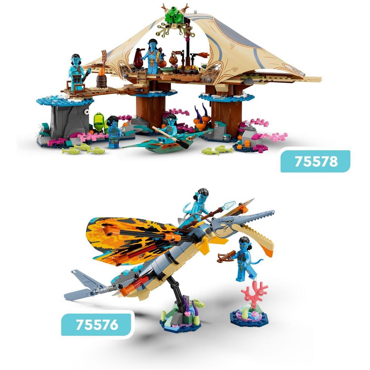 LEGO Avatar 75578 Le village aquatique de Metkayina, Jouet de Construction, avec Village, Canoë, Pandora, Minifigurines Neytiri et Tonowari