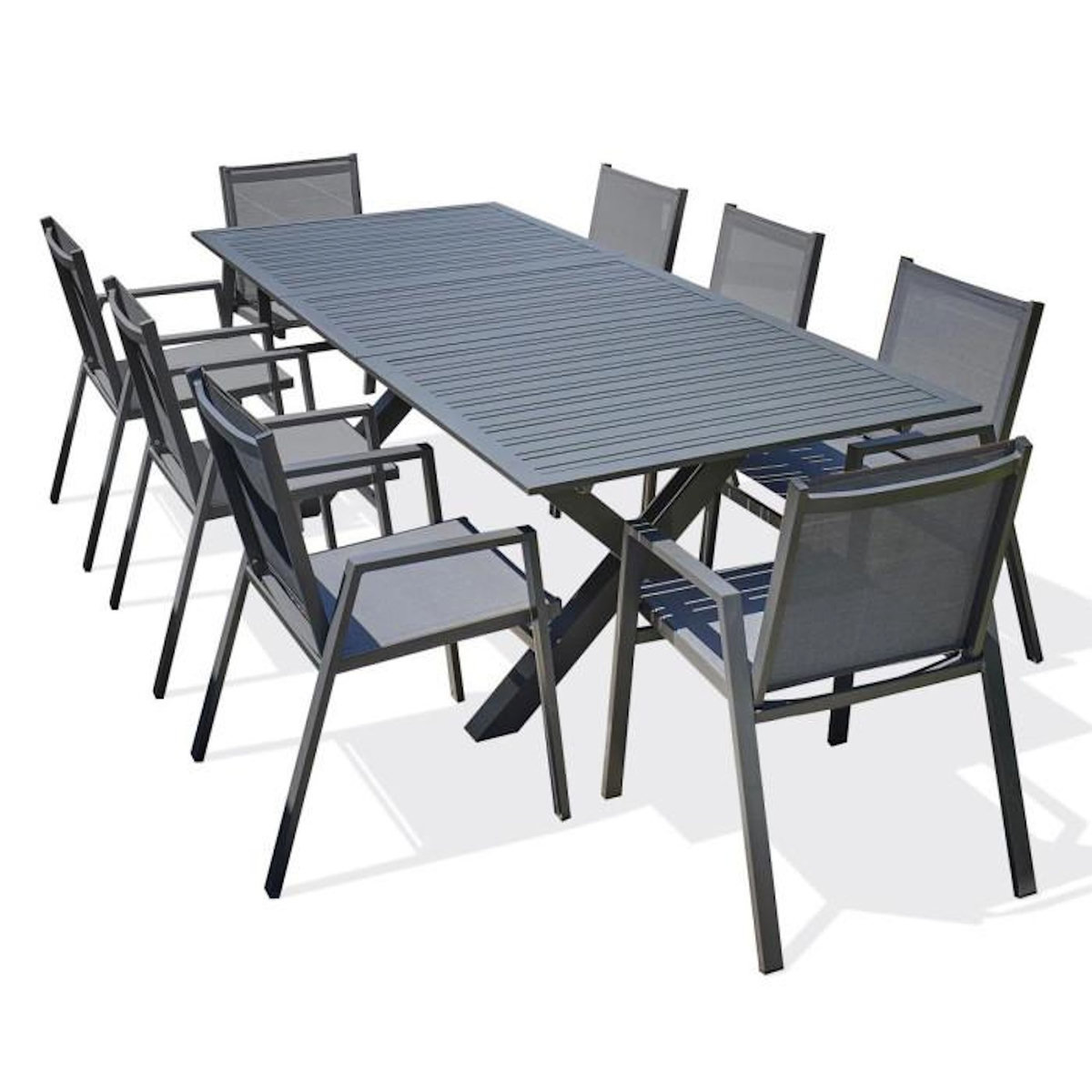 Paris Prix Ensemble Table de Jardin Extensible & 8 Fauteuils  Floride  180-240cm Gris Anthracite