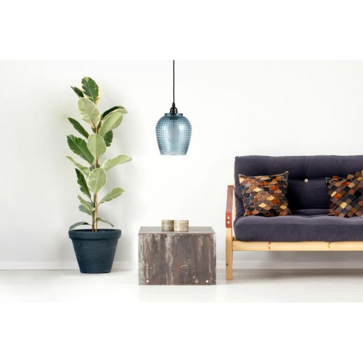 Paris Prix Lampe Suspension en Verre  Riva  27cm Bleu