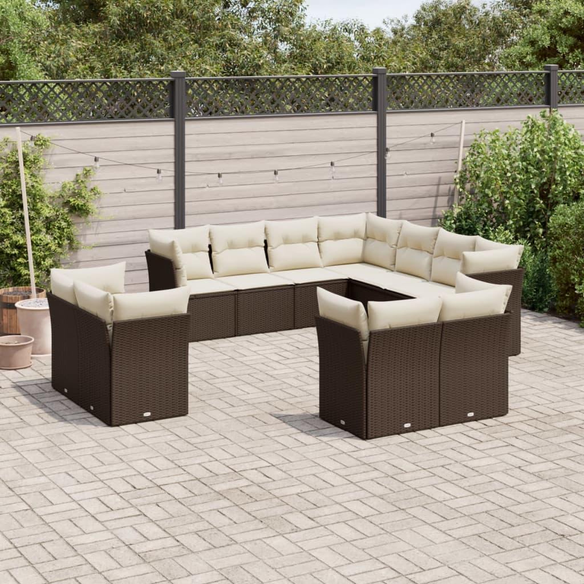 VIDAXL Salon de jardin et coussins 11 pcs marron resine tressee