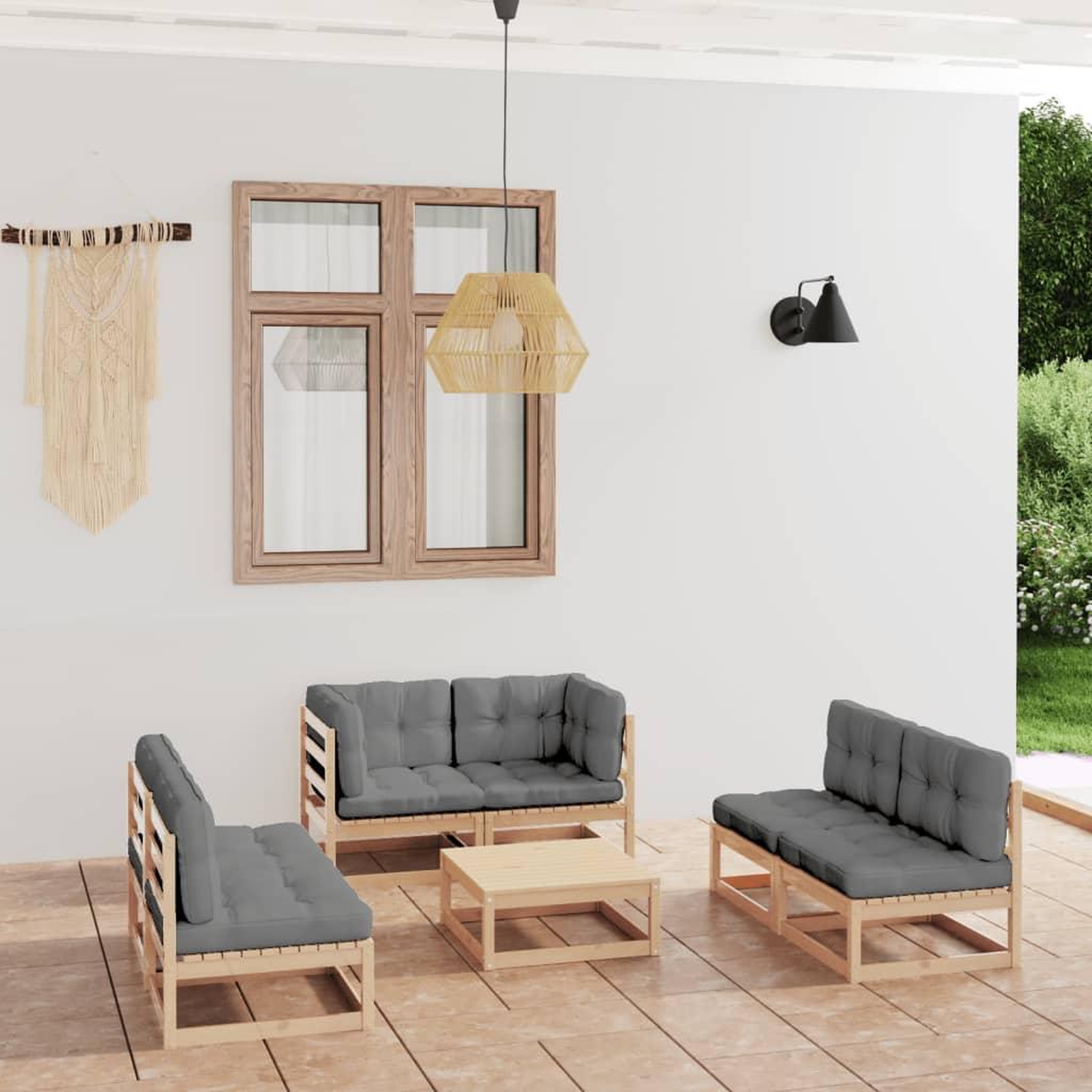 Voir la diapositive 1 : VIDAXL Salon de jardin 7 pcs avec coussins Bois de pin massif
