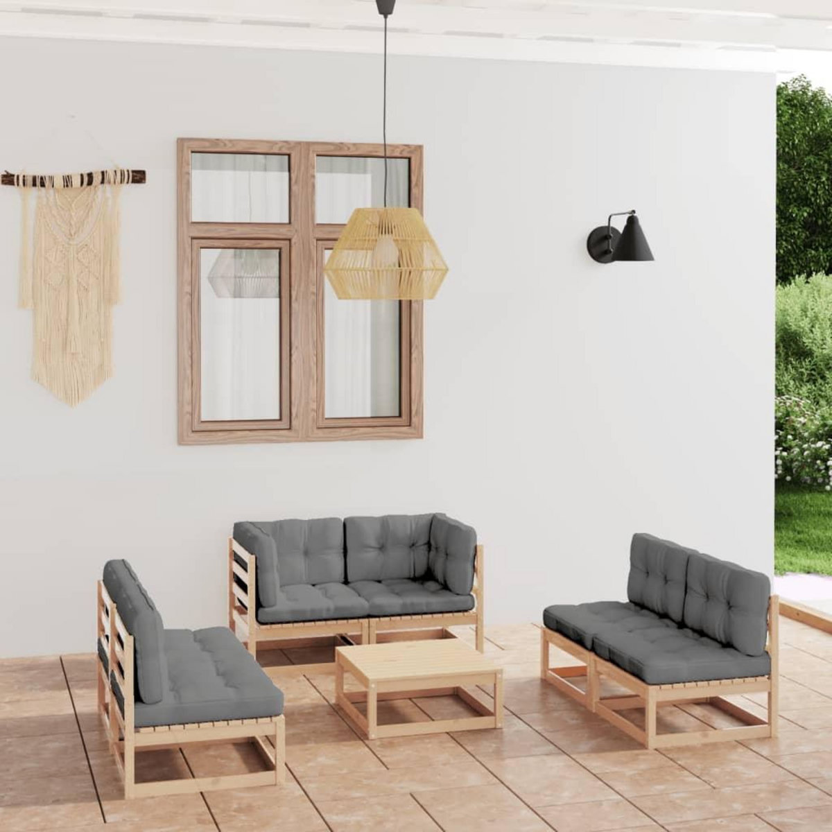 VIDAXL Salon de jardin 7 pcs avec coussins Bois de pin massif