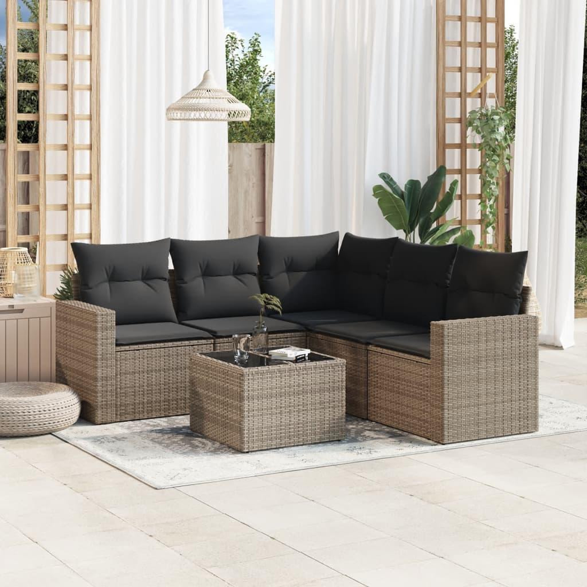 VIDAXL Salon de jardin 6 pcs avec coussins gris resine tressee