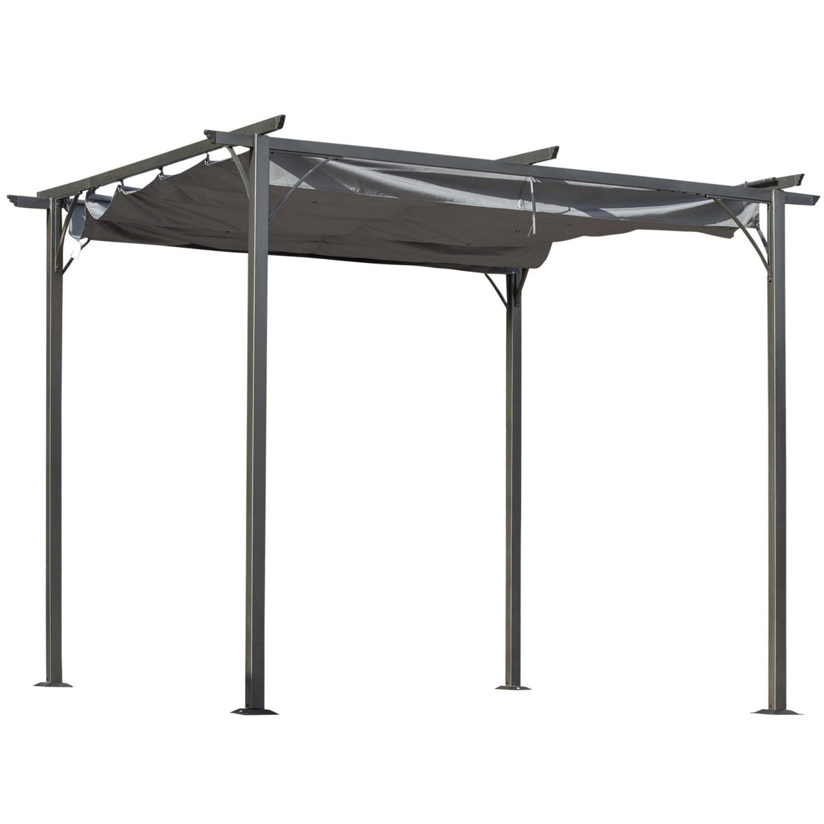 OUTSUNNY Pergola rétractable 3L x 3l x 2,30H m structure métal époxy anticorrosion noire + toile polyester haute densité 180 g/m² incluse gris