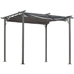 OUTSUNNY Pergola rétractable 3L x 3l x 2,30H m structure métal époxy anticorrosion noire + toile polyester haute densité 180 g/m² incluse gris