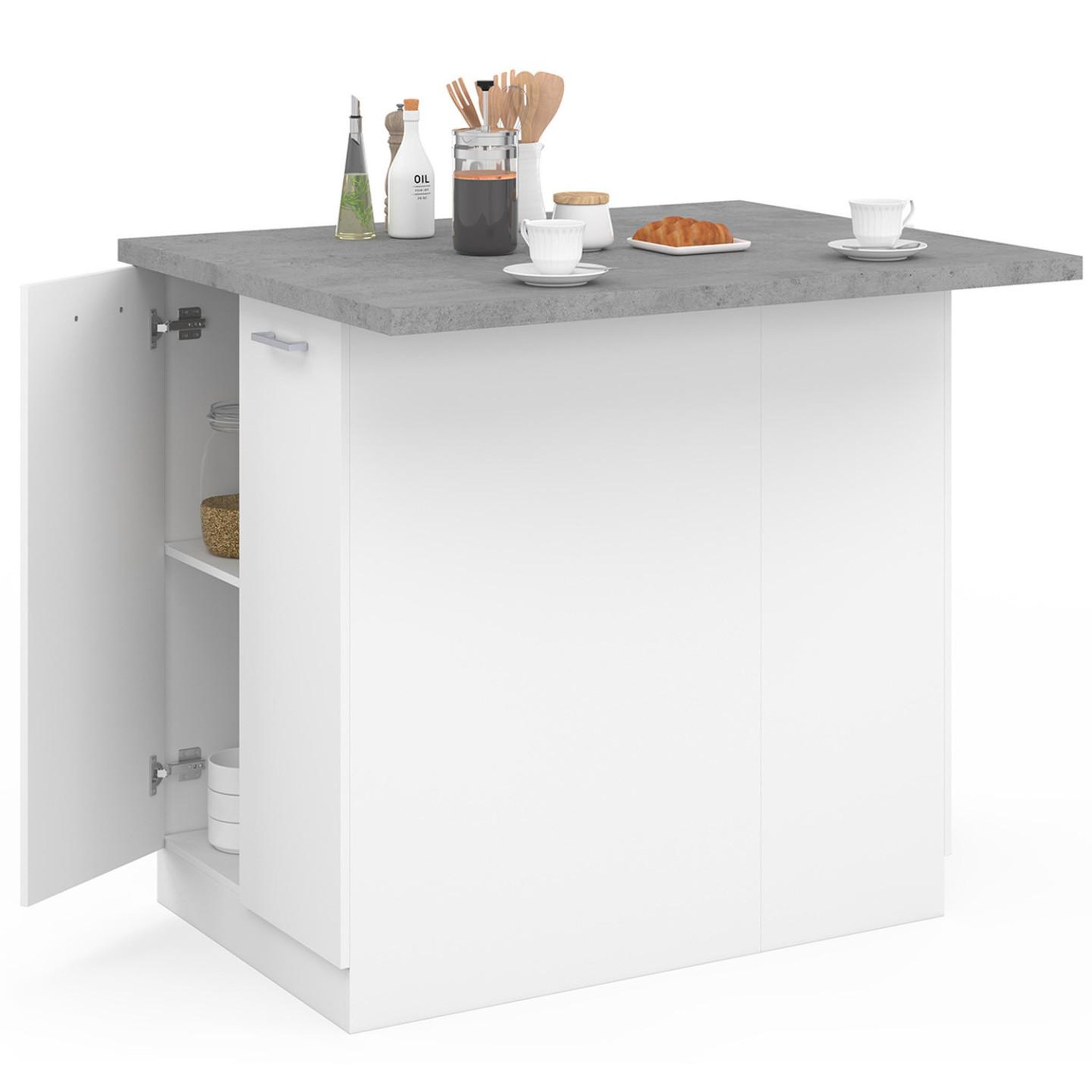 Voir la diapositive 4 : ID MARKET Ilot central ivo 100 cm blanc avec plan de travail effet béton