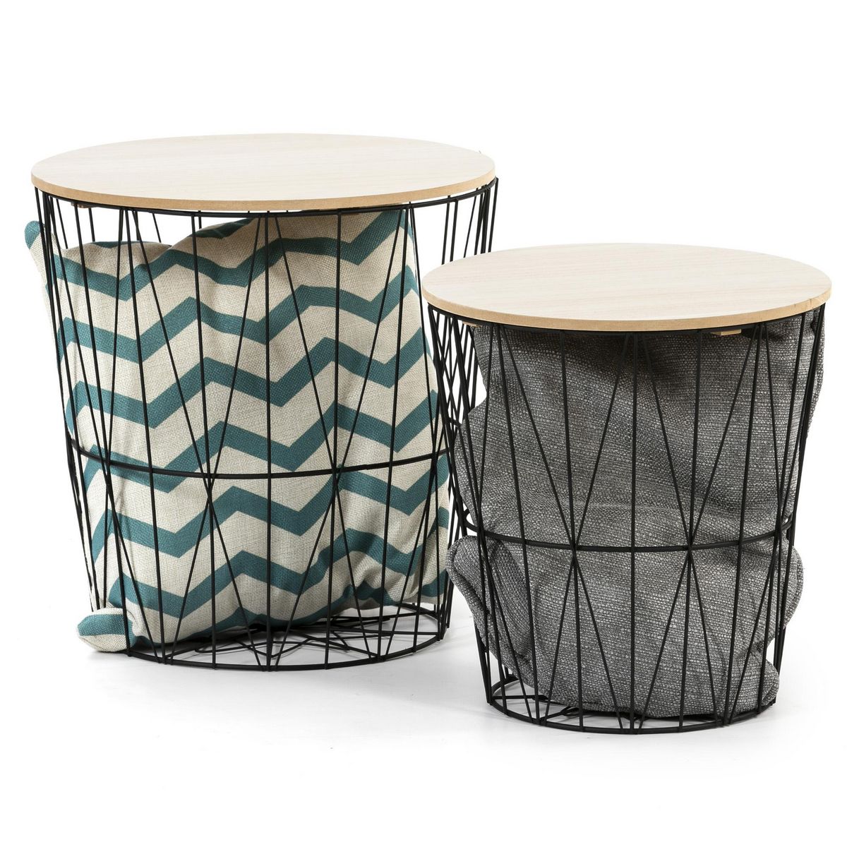 VS VENTA-STOCK Set de 2 Tables Basses Guili,Plateau en placage de Bois Naturel et Structure en métal