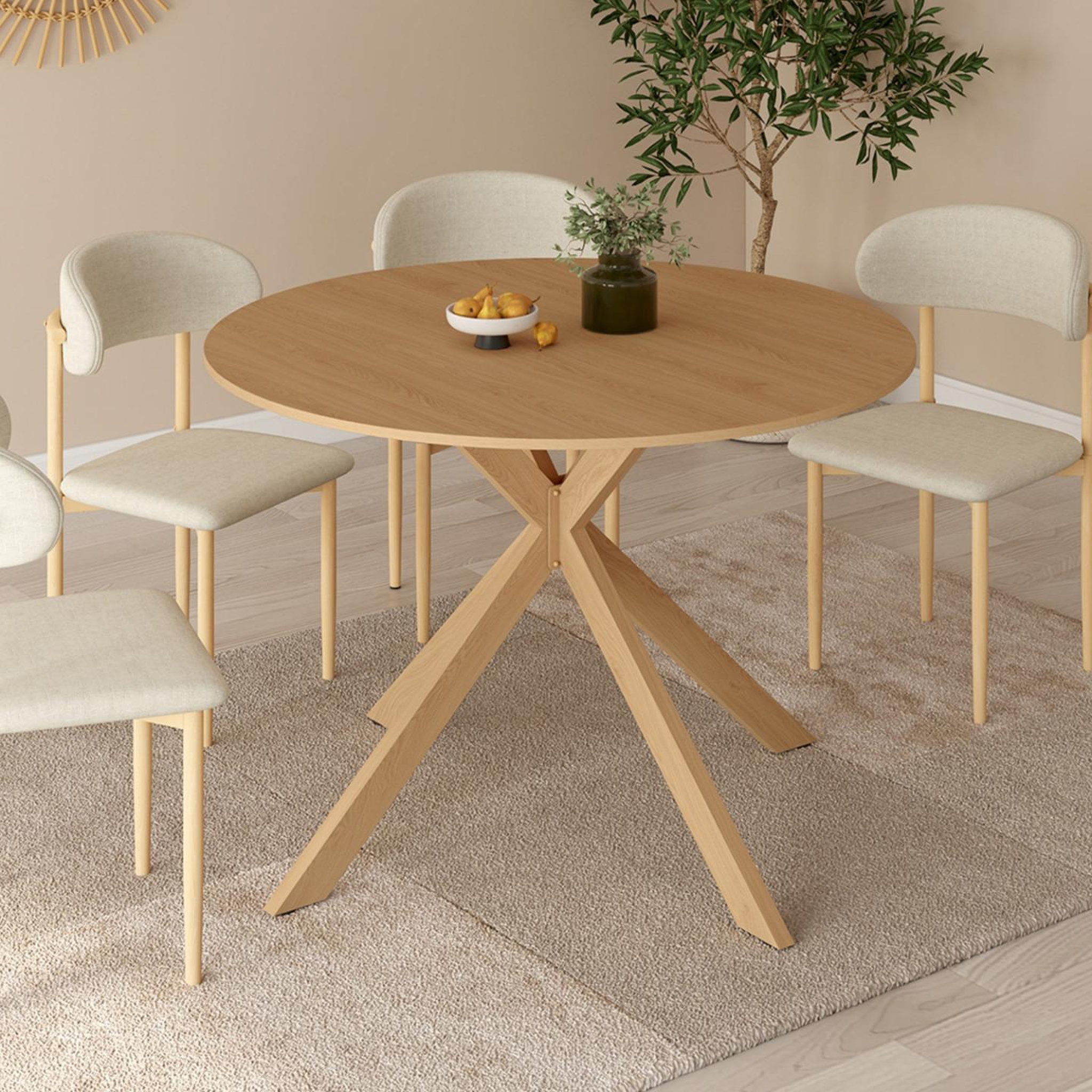 Voir la diapositive 4 : ID MARKET Table à manger extensible ronde alix 4-8 personnes pied araignée bois effet hêtre 110-150 cm