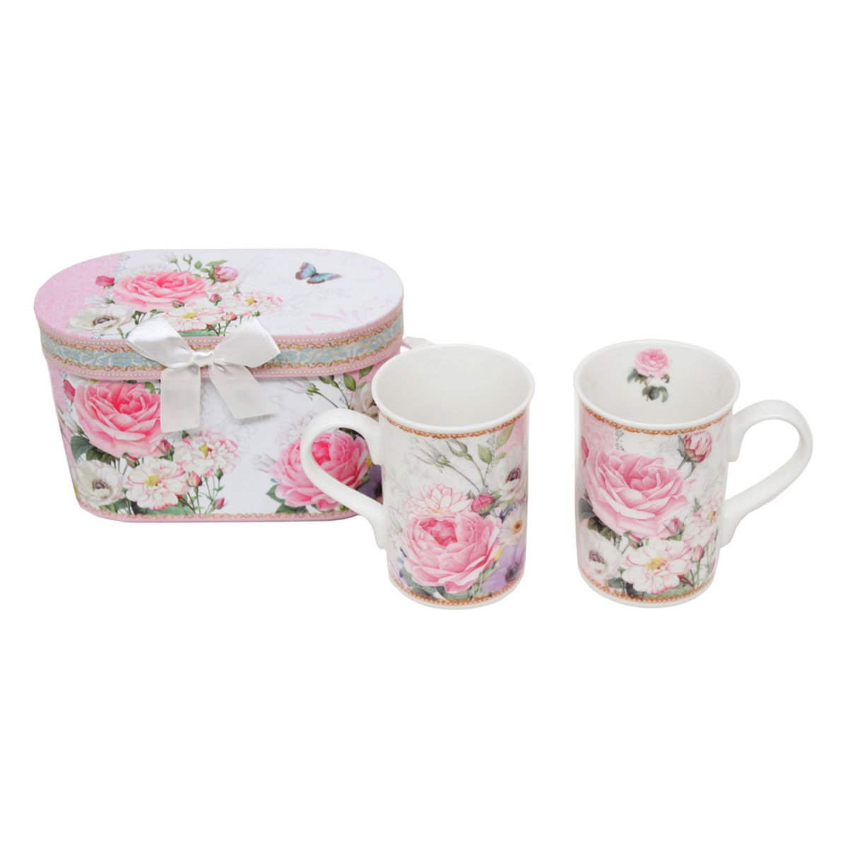 Duo De Mugs Biltons - Céramique Anglaise - Décor Fleuri Crème - Occasion Très Bel état