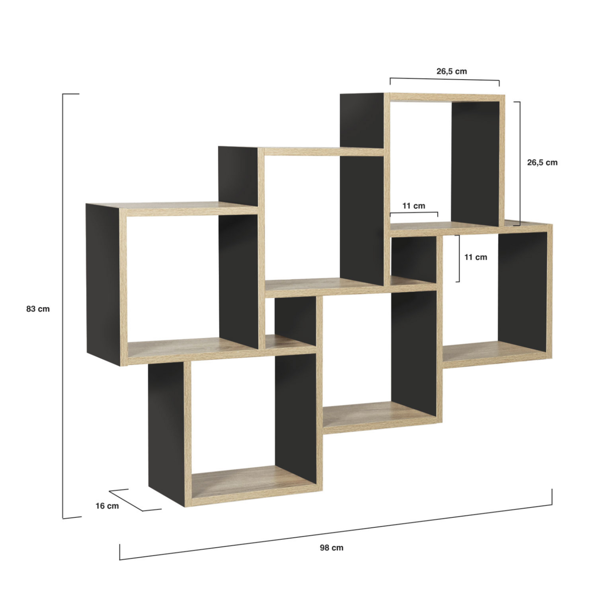 ID MARKET Etagère murale double position LUCAS bois façon hêtre et noir