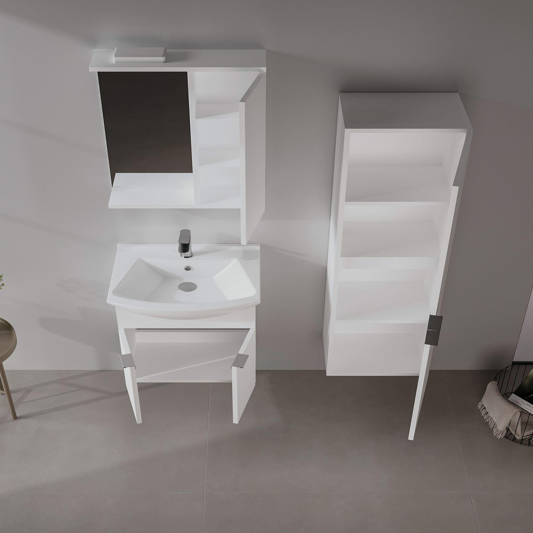 Voir la diapositive 3 : Habitat et Jardin Meuble Salle de Bain avec Miroir  Purus 55  - 56 x 18 x 68 cm - White