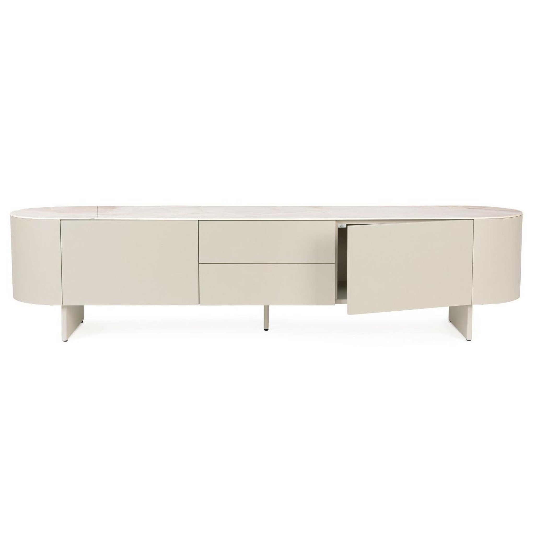 Voir la diapositive 4 : JLC KREATION Meuble tv beige céramique 2 portes 2 tiroirs 200 cm sidra