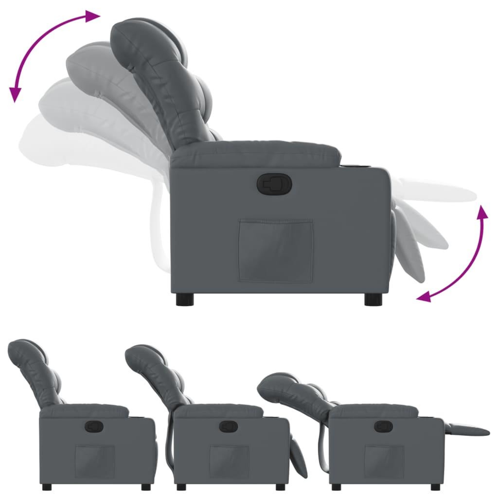 Voir la diapositive 4 : VIDAXL Fauteuil inclinable Gris Similicuir