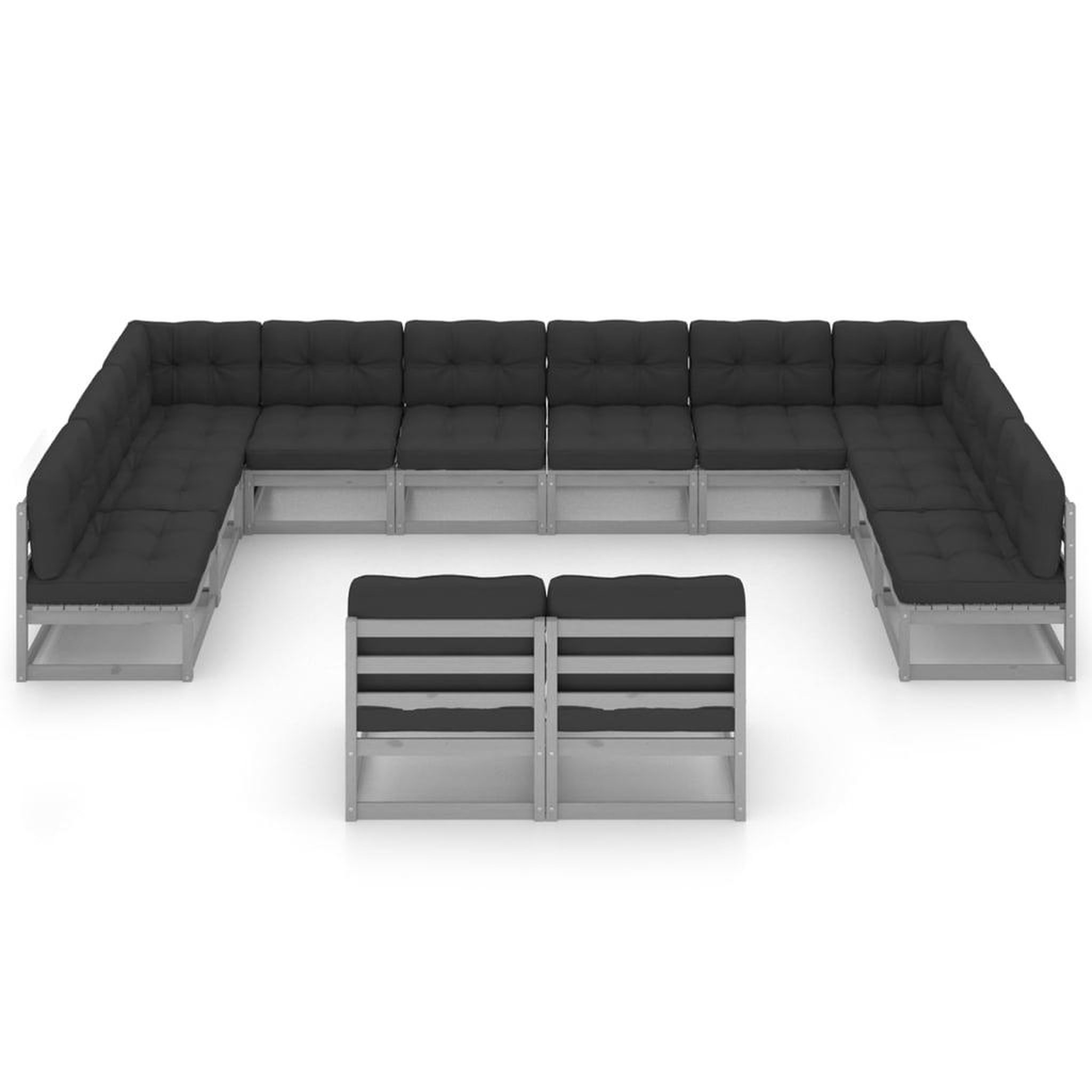 Voir la diapositive 3 : VIDAXL Salon de jardin 12 pcs avec coussins Gris Bois de pin massif