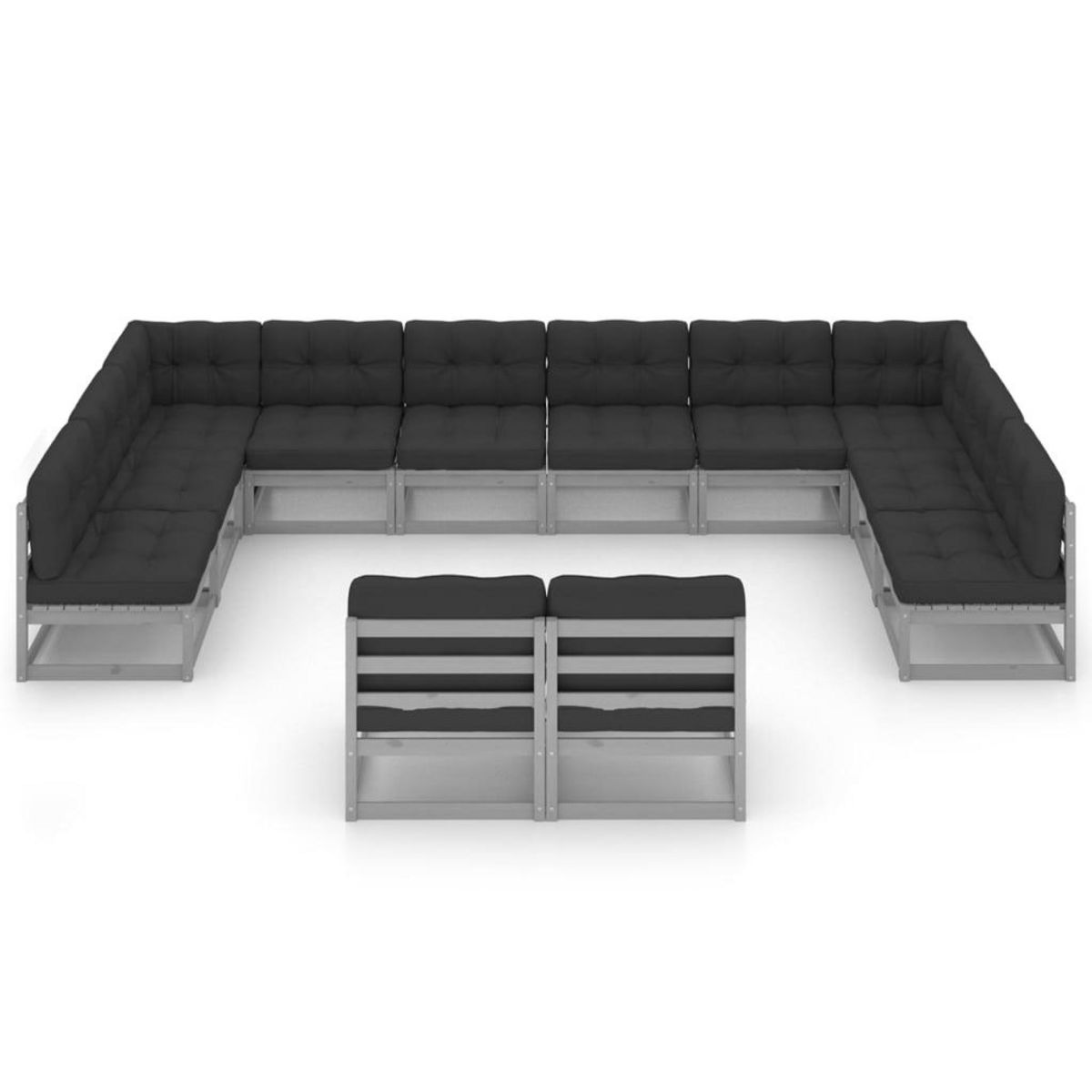 VIDAXL Salon de jardin 12 pcs avec coussins Gris Bois de pin massif