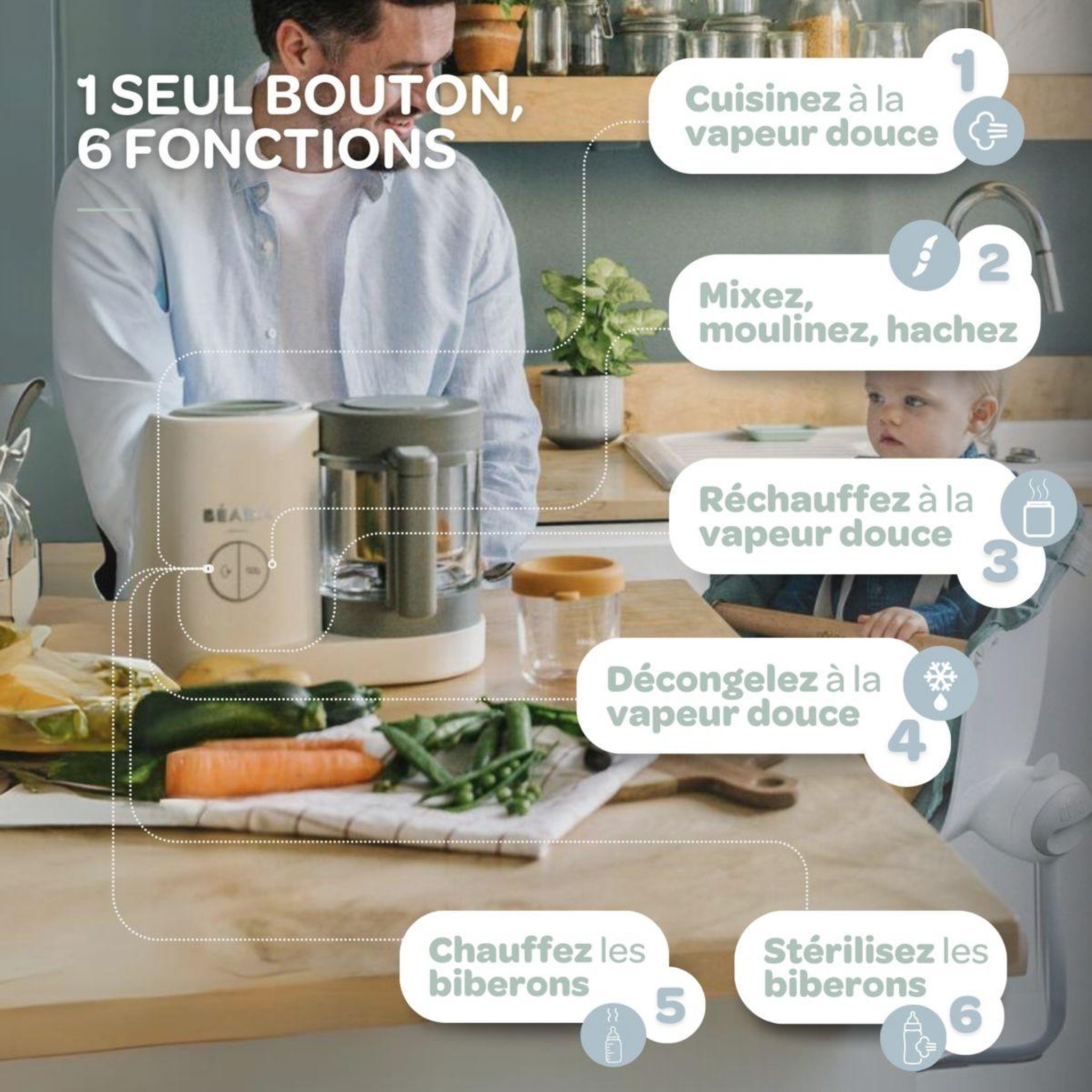 Voir la diapositive 3 : BEABA Mixeur cuiseur bébé babycook neo grey white