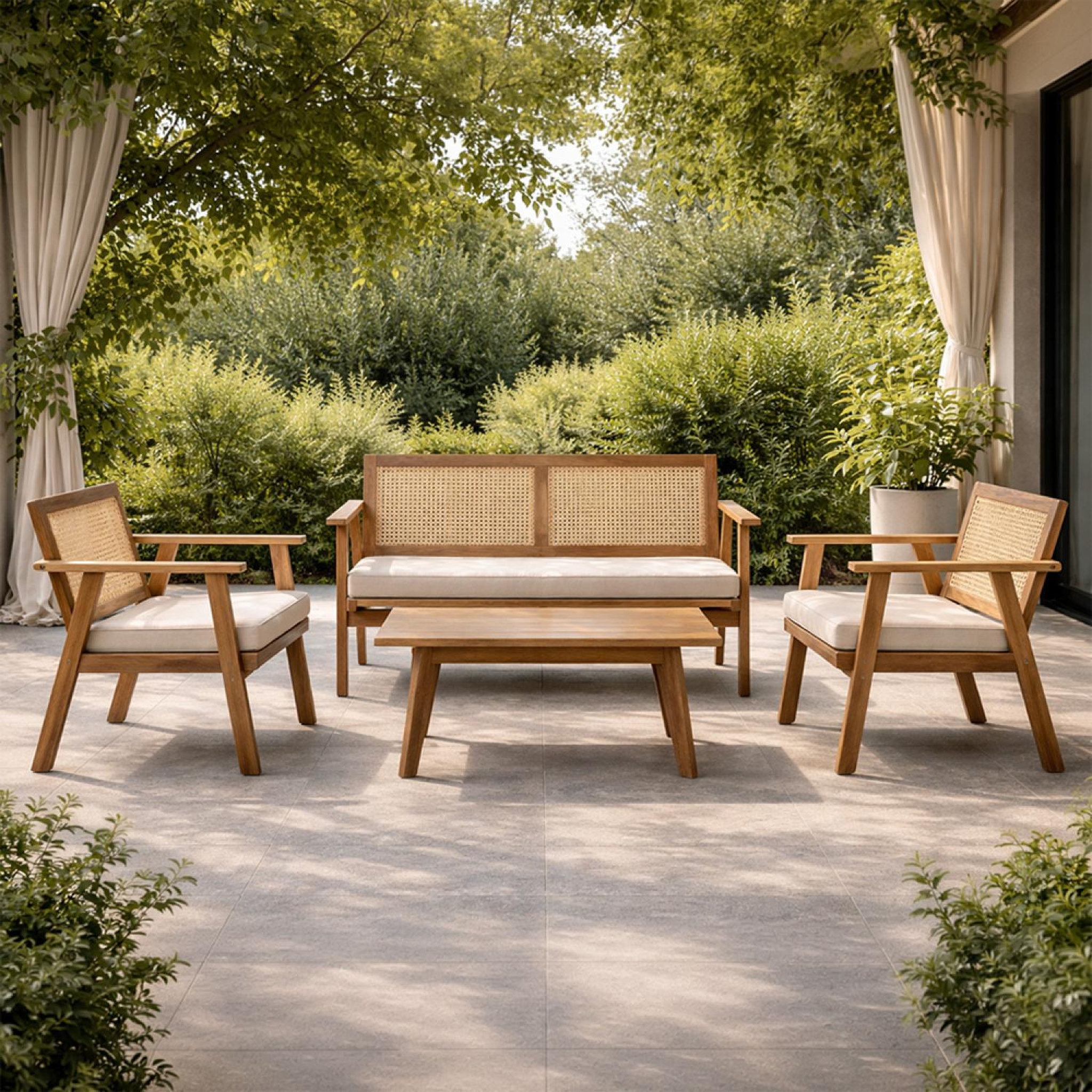Voir la diapositive 5 : CONCEPT USINE Salon de jardin 4 places en acacia et cannage hanoi