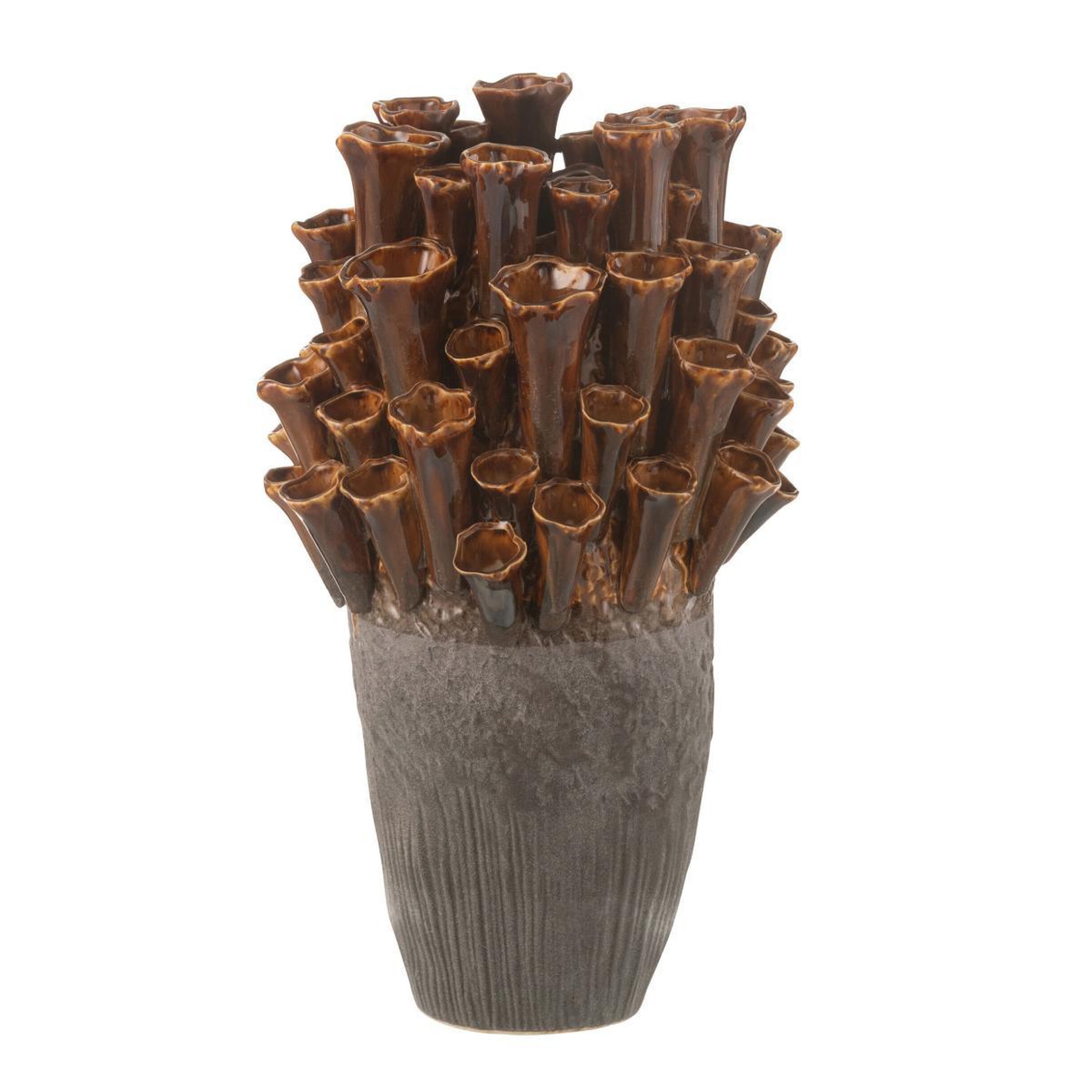 J-LINE Vase en porcelaine  anémone  46cm marron