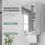 KLEANKIN Armoire murale miroir salle de bain - 2 portes, étagère réglable, porte-serviette - acier noir panneaux blanc verre