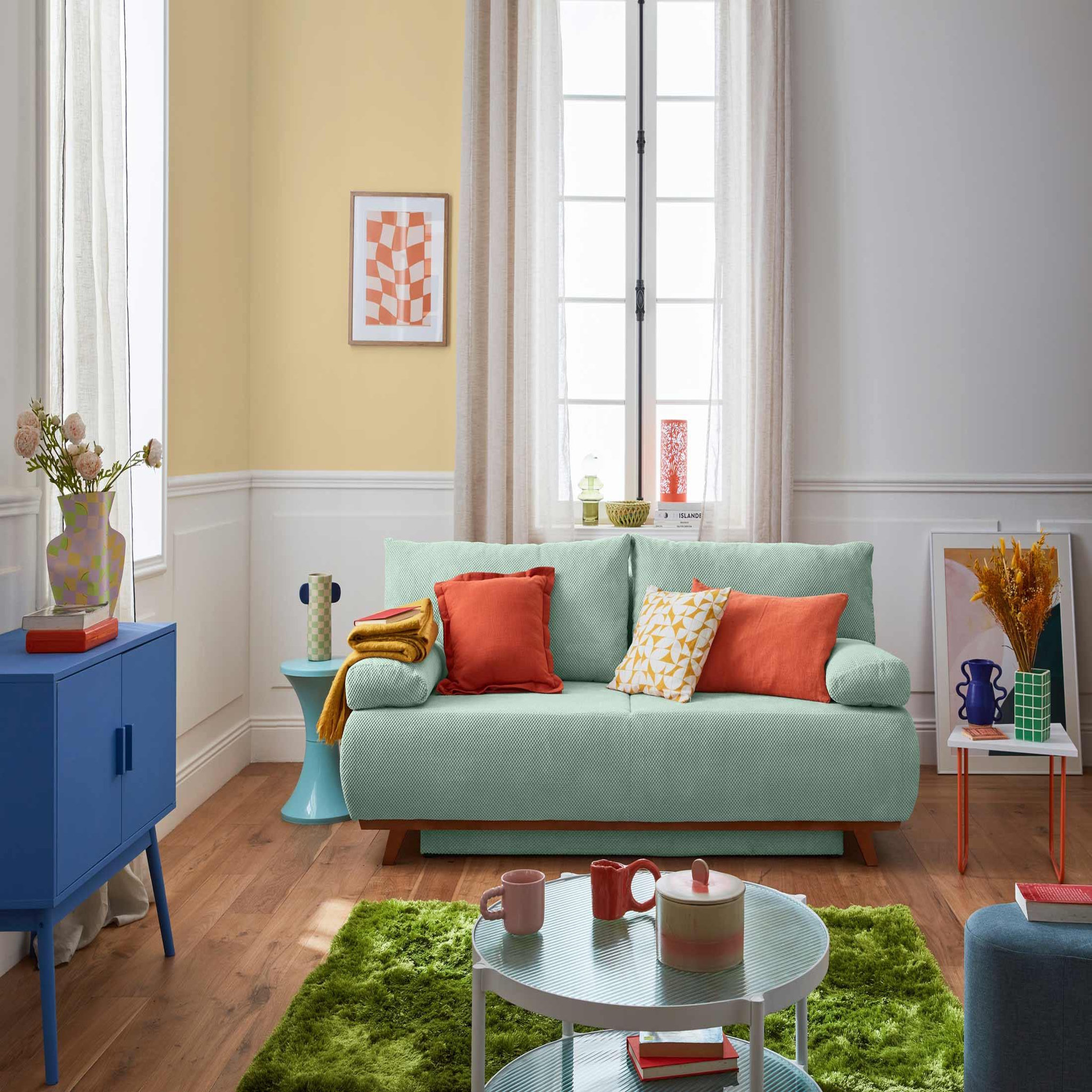 Voir la diapositive 6 : BEST MOBILIER Cristal - canapé 3 places - convertible avec coffre - en velours texturé