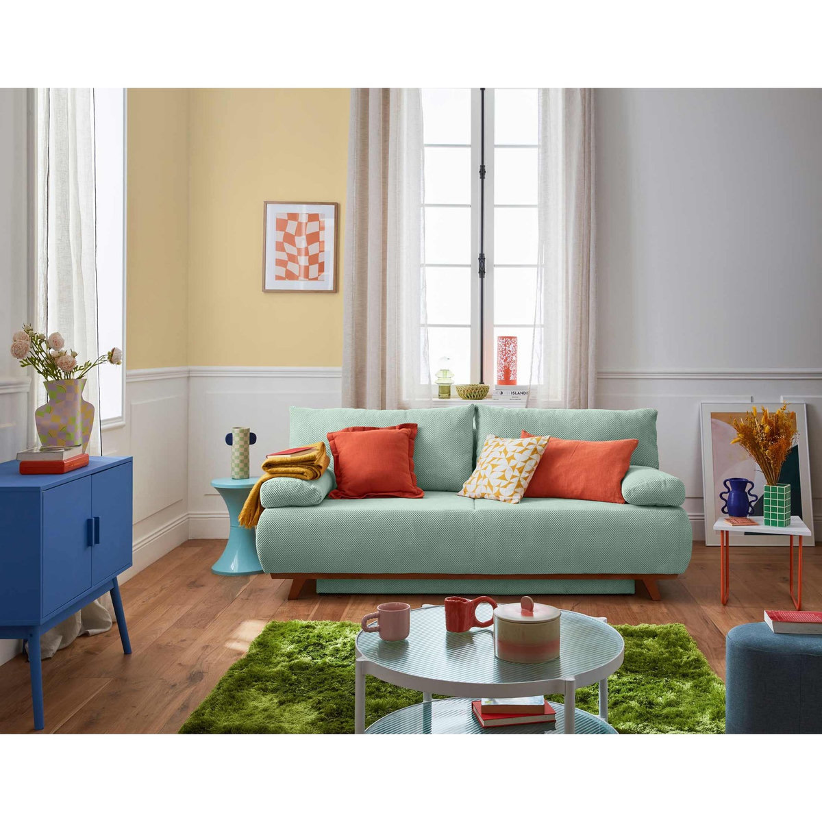 BEST MOBILIER Cristal - canapé 3 places - convertible avec coffre - en velours texturé