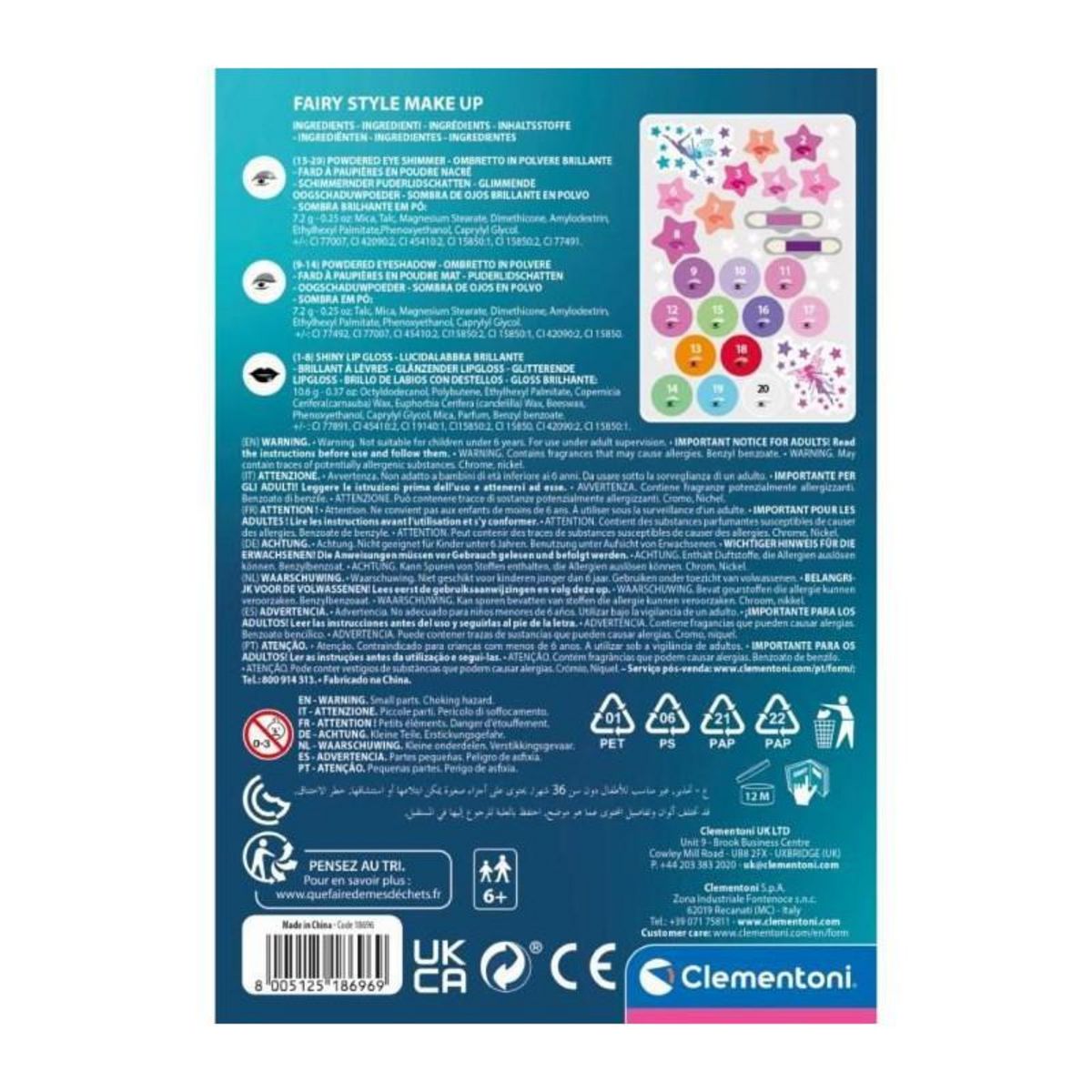 CLEMENTONI Clementoni - Palette de maquillage Fairy Style - Crazy Chic - Coffret fille avec miroir intégré