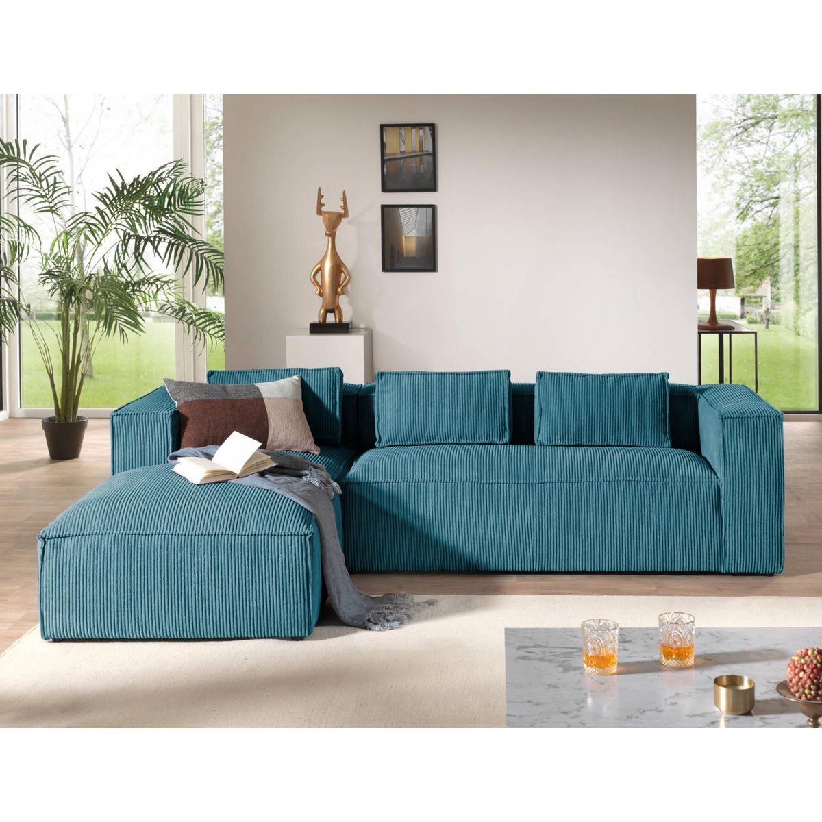 LISA DESIGN Stella - canapé d'angle - en velours côtelé - 4 places -style contemporain - gauche