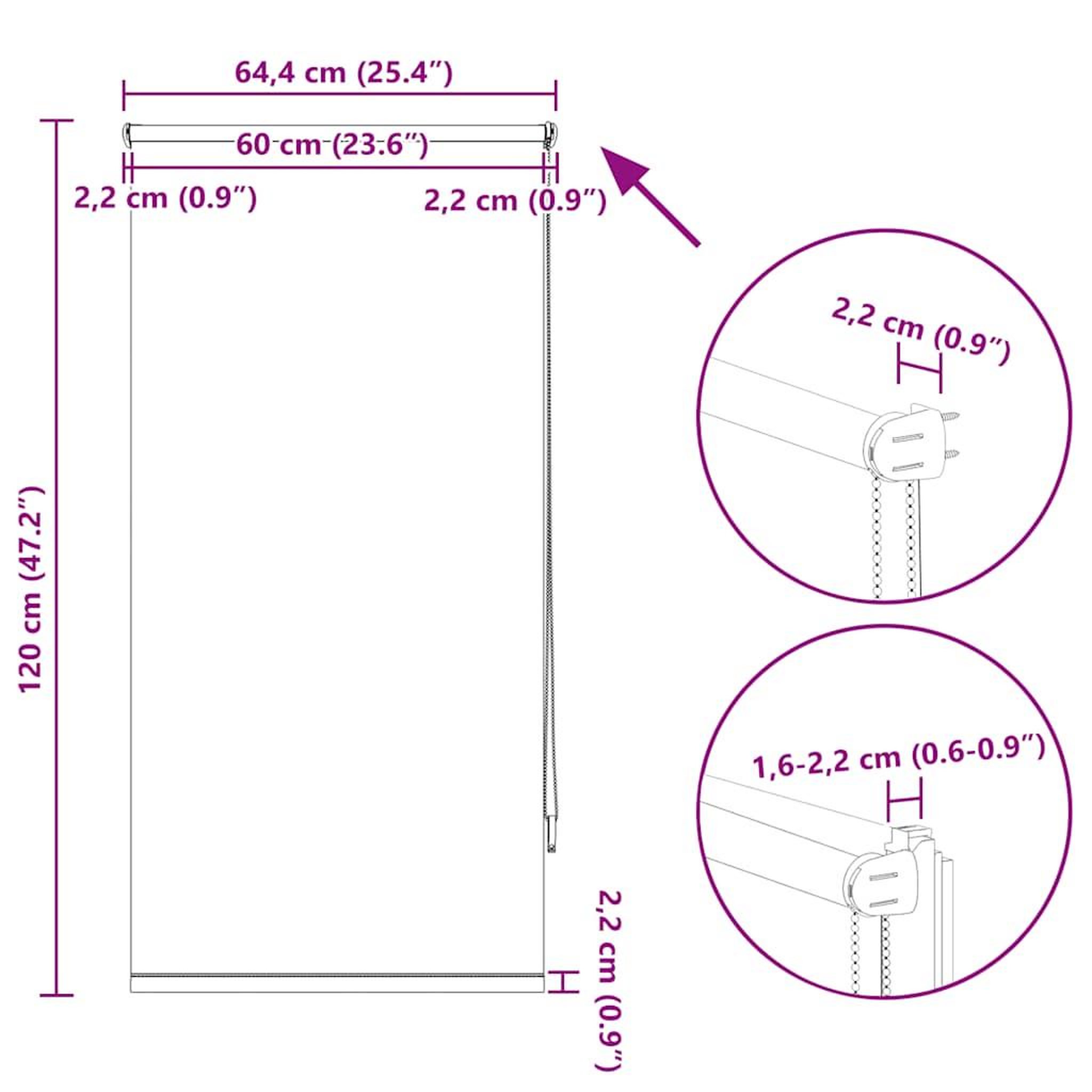 Voir la diapositive 6 : VIDAXL Store enrouleur occultant 64,4 x 120 cm, largeur du tissu 60 cm, rouge