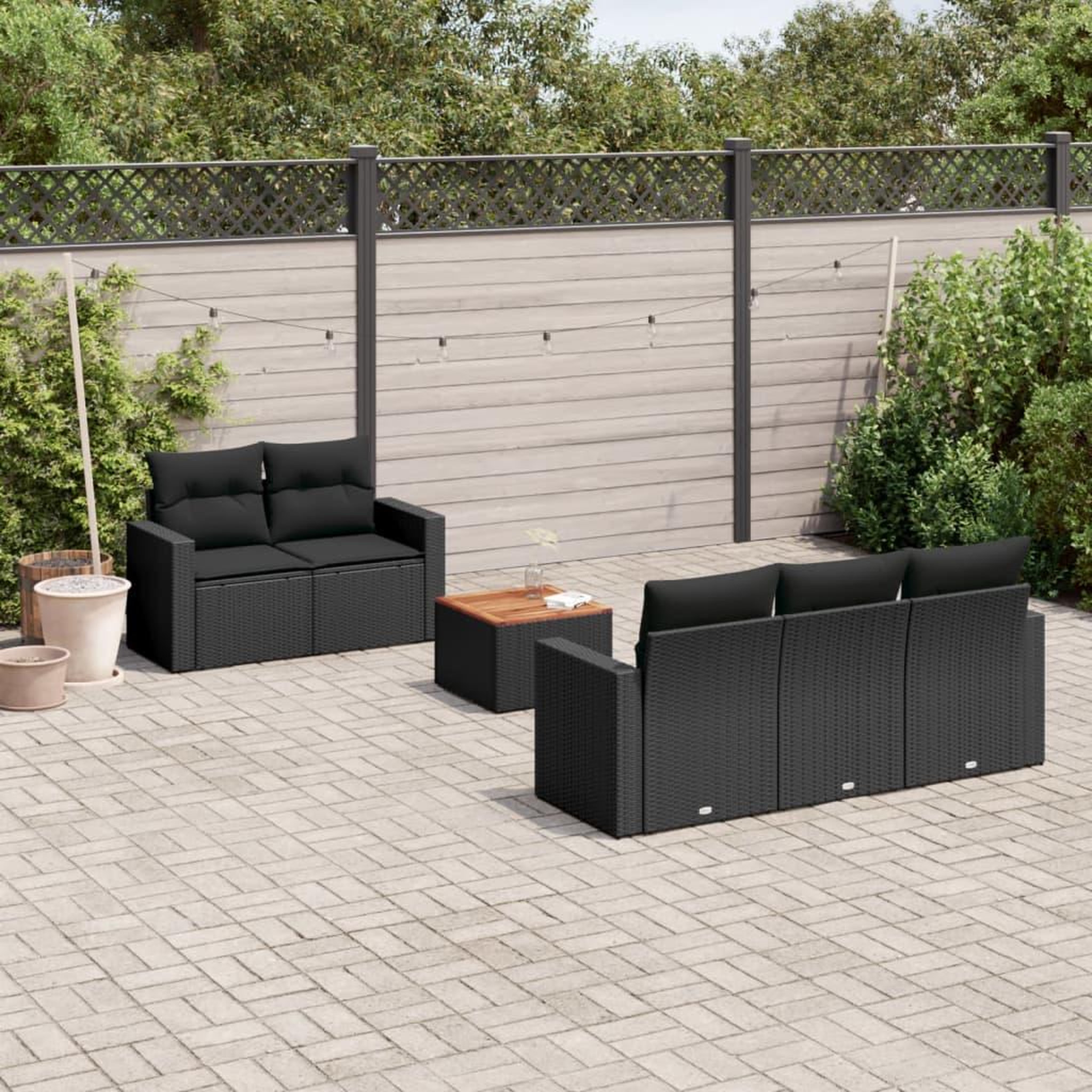 VIDAXL Salon de jardin 6 pcs avec coussins noir resine tressee