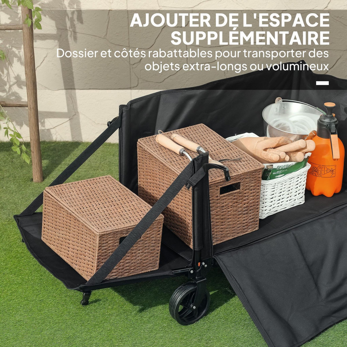OUTSUNNY Chariot de jardin pliable 155L - chariot de transport - chariot de plage max 100Kg - noir