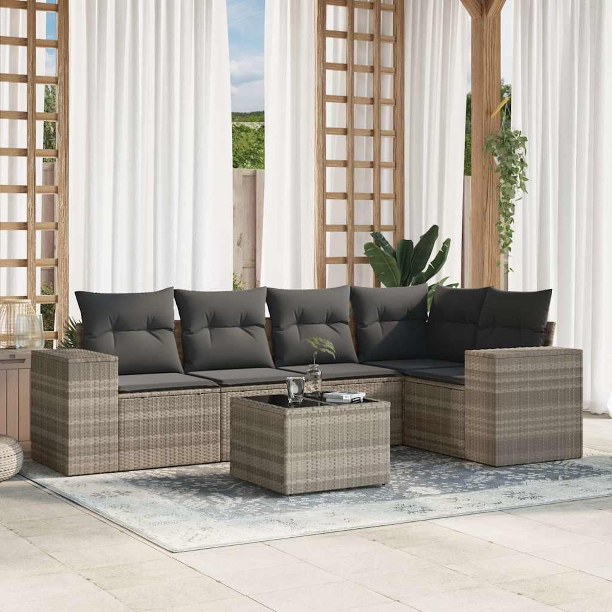 VIDAXL Salon de jardin 6 pcs avec coussins gris clair resine tressee