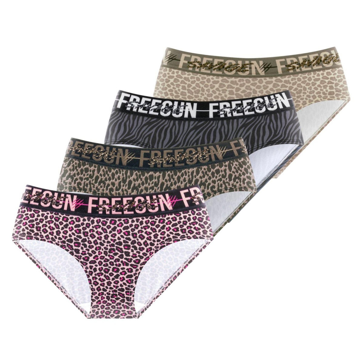 FREEGUN Lot de 4 culottes femme Leopard