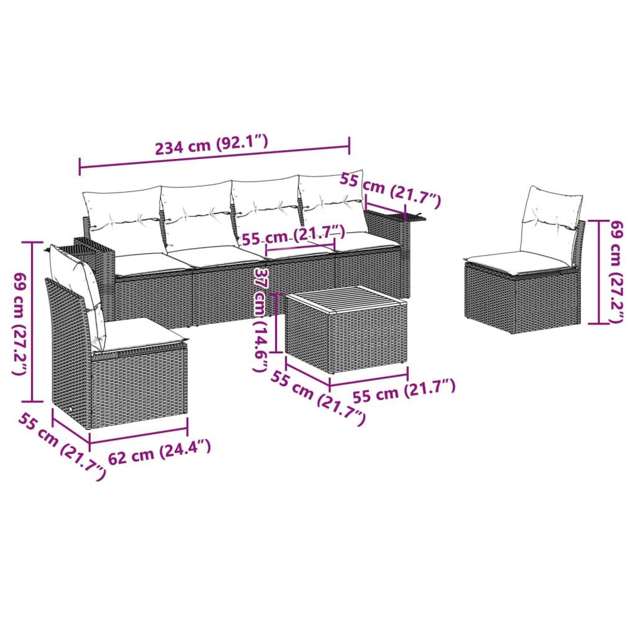 Voir la diapositive 6 : VIDAXL Salon de jardin 7 pcs avec coussins noir resine tressee