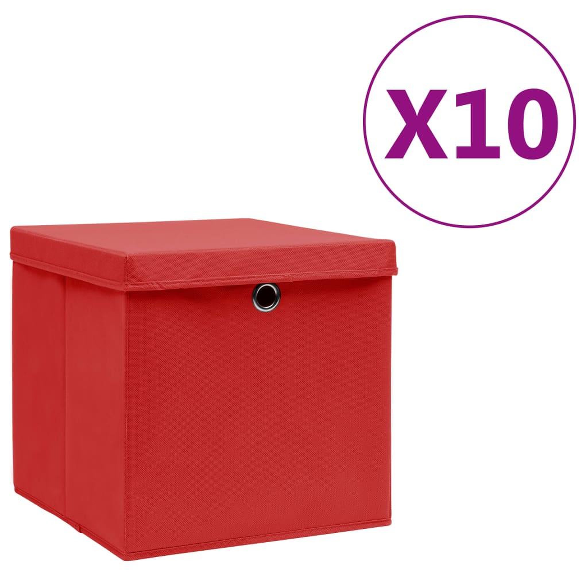 Voir la diapositive 1 : VIDAXL Boîtes de rangement avec couvercles 10 pcs 28x28x28 cm Rouge