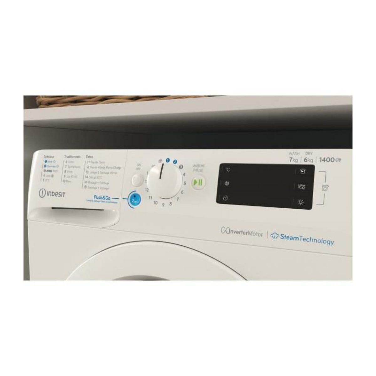 Indesit Lave-linge séchant hublot 7/6kg 1400 tours/min - BDE76435WVFR