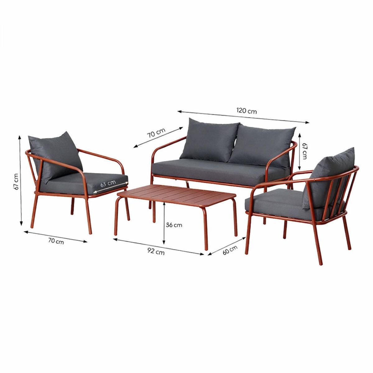 CONCEPT USINE Salon de jardin 4 places terracotta BERGAME