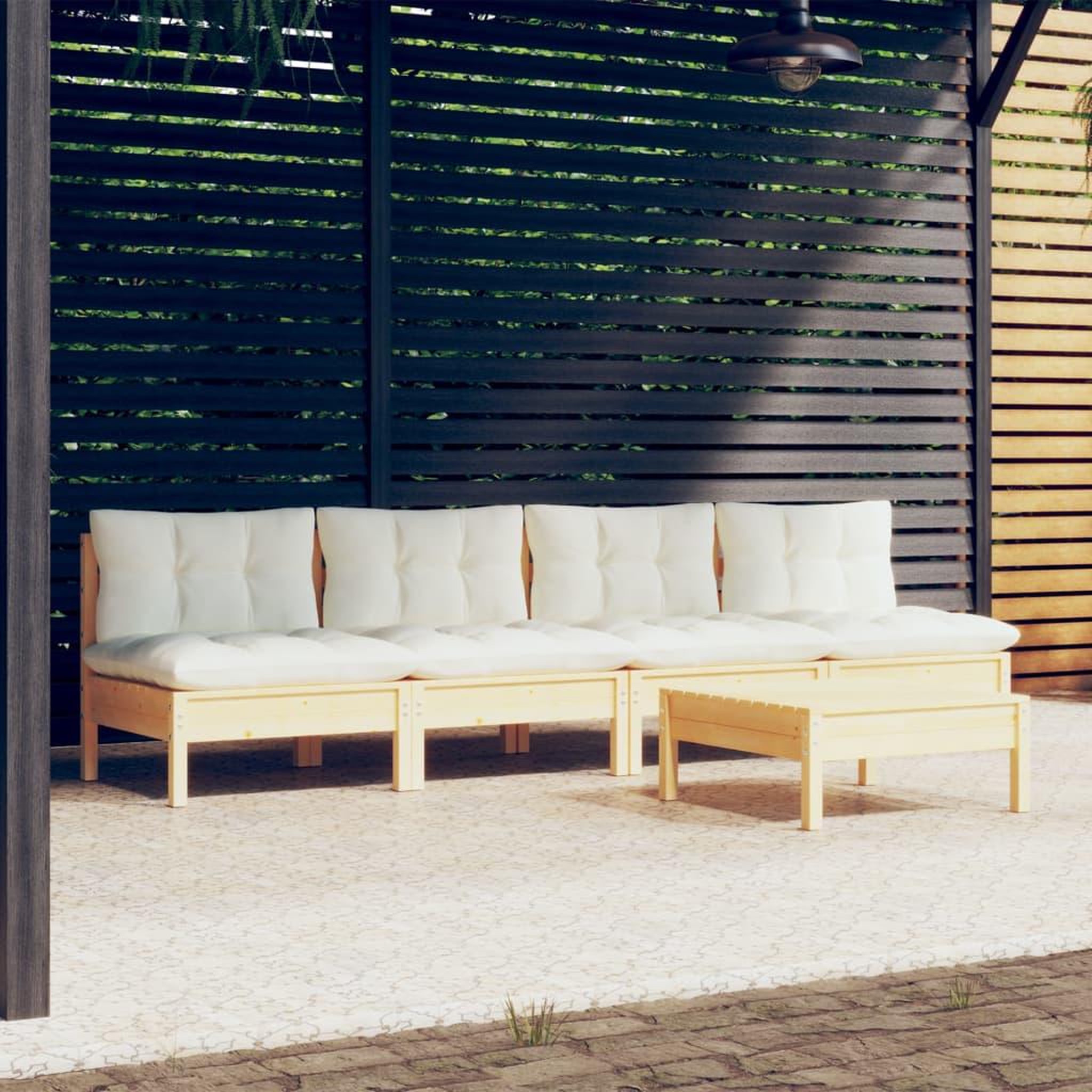 Voir la diapositive 1 : VIDAXL Salon de jardin 5 pcs avec coussins creme bois de pin