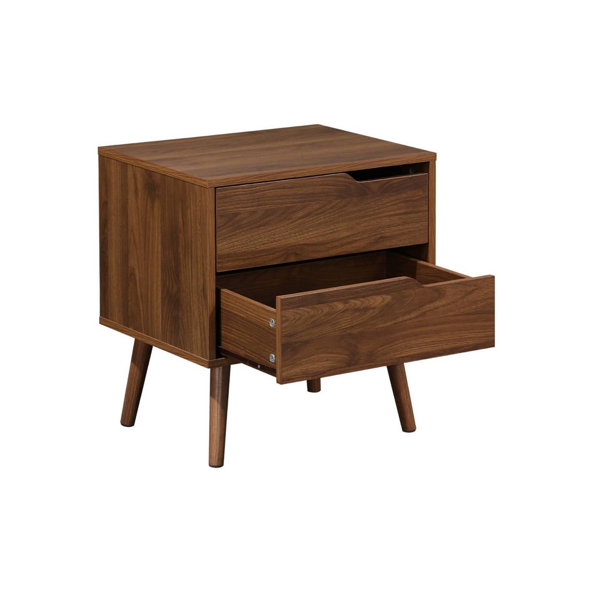 SWEEEK Lot de 2 tables de chevet décor bois teinté noyer. 2 tiroirs. pieds en pin massif