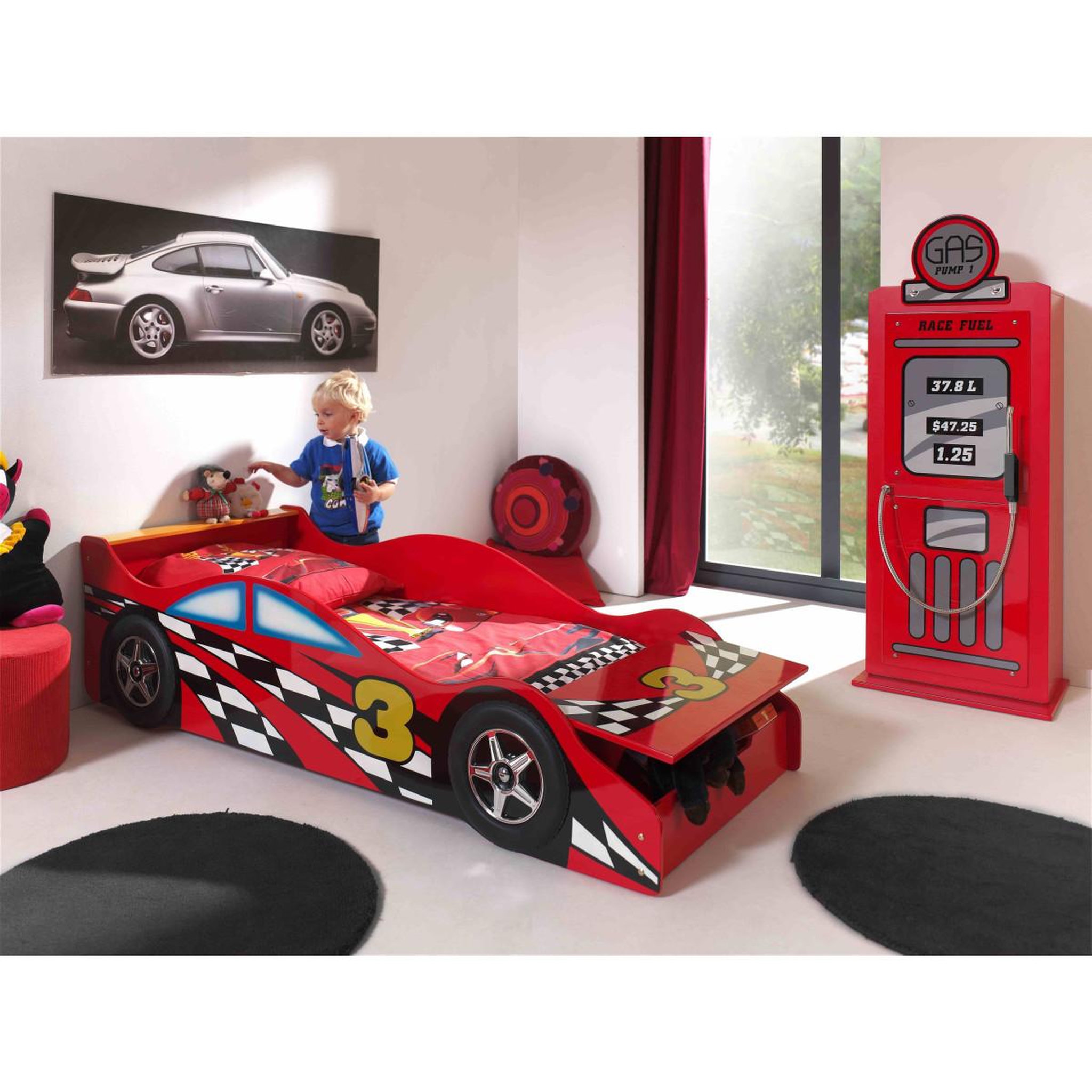 Voir la diapositive 3 : Paris Prix Pack - lit enfant & matelas  race  70x140cm rouge