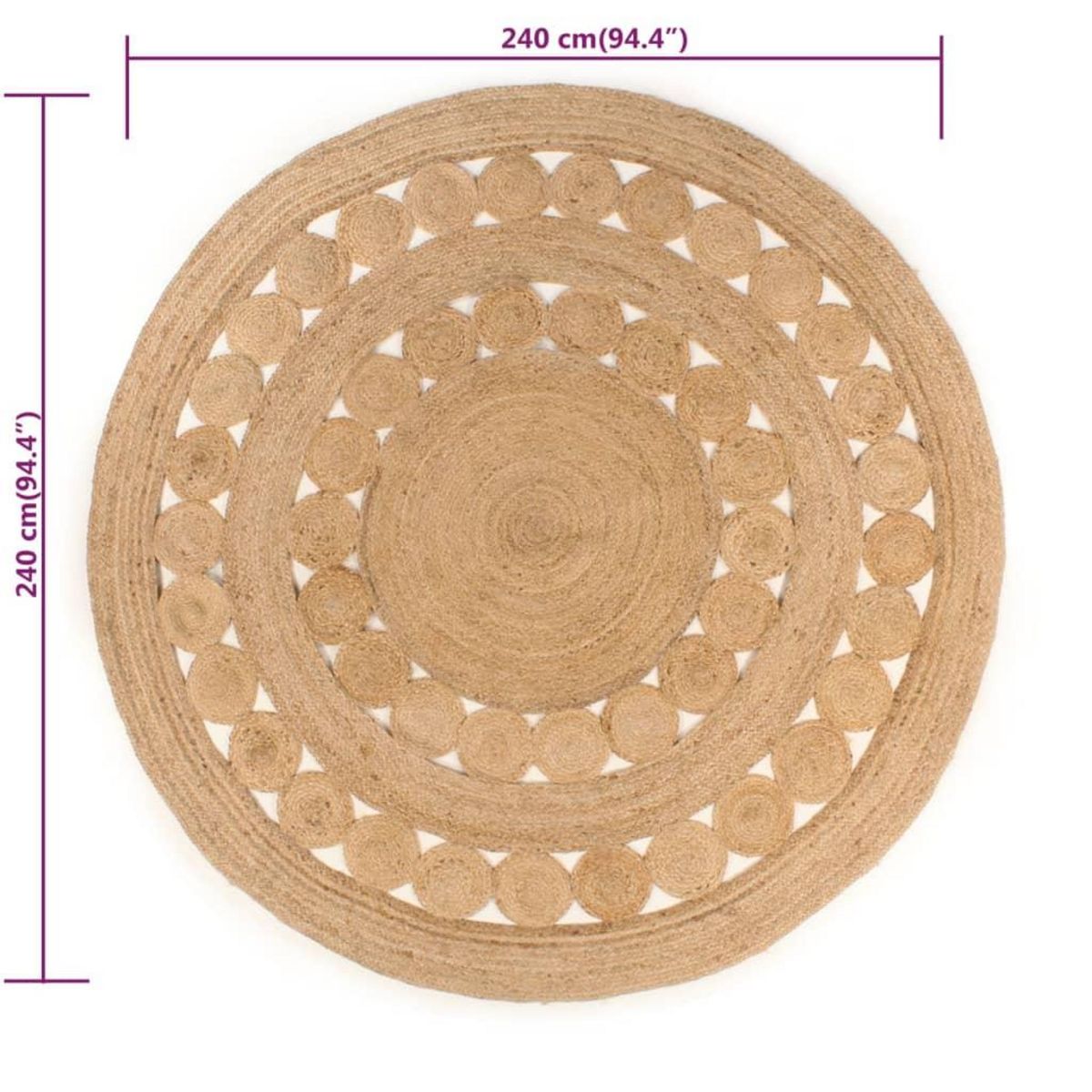 VIDAXL Tapis Design tresse Jute 240 cm Rond